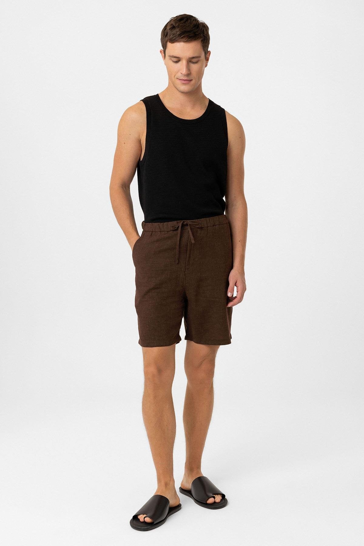 Antioch-Kahve Keten Karışımlı Erkek Şort-Şort-3-Milagron.com