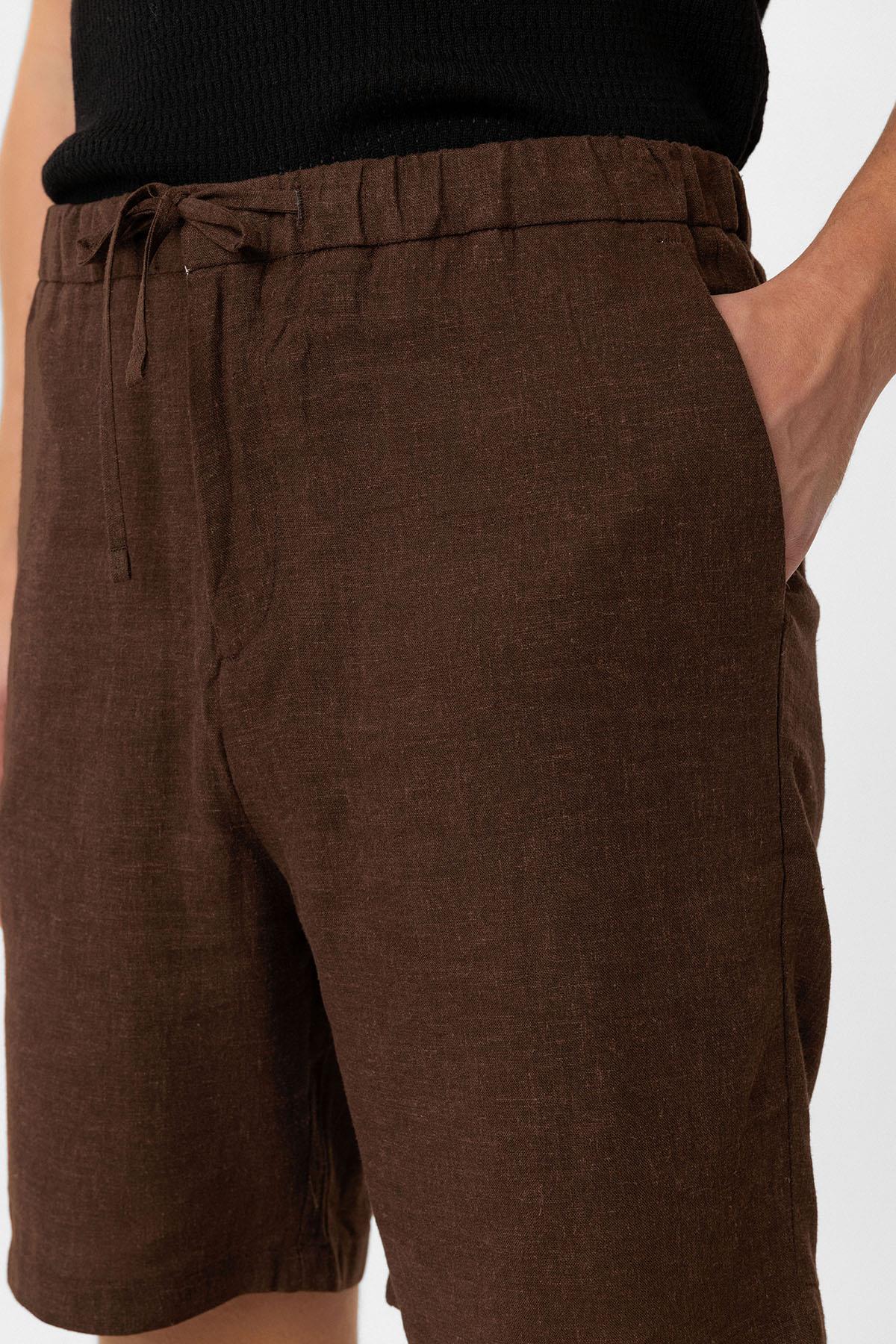 Antioch-Kahve Keten Karışımlı Erkek Şort-Şort-4-Milagron.com