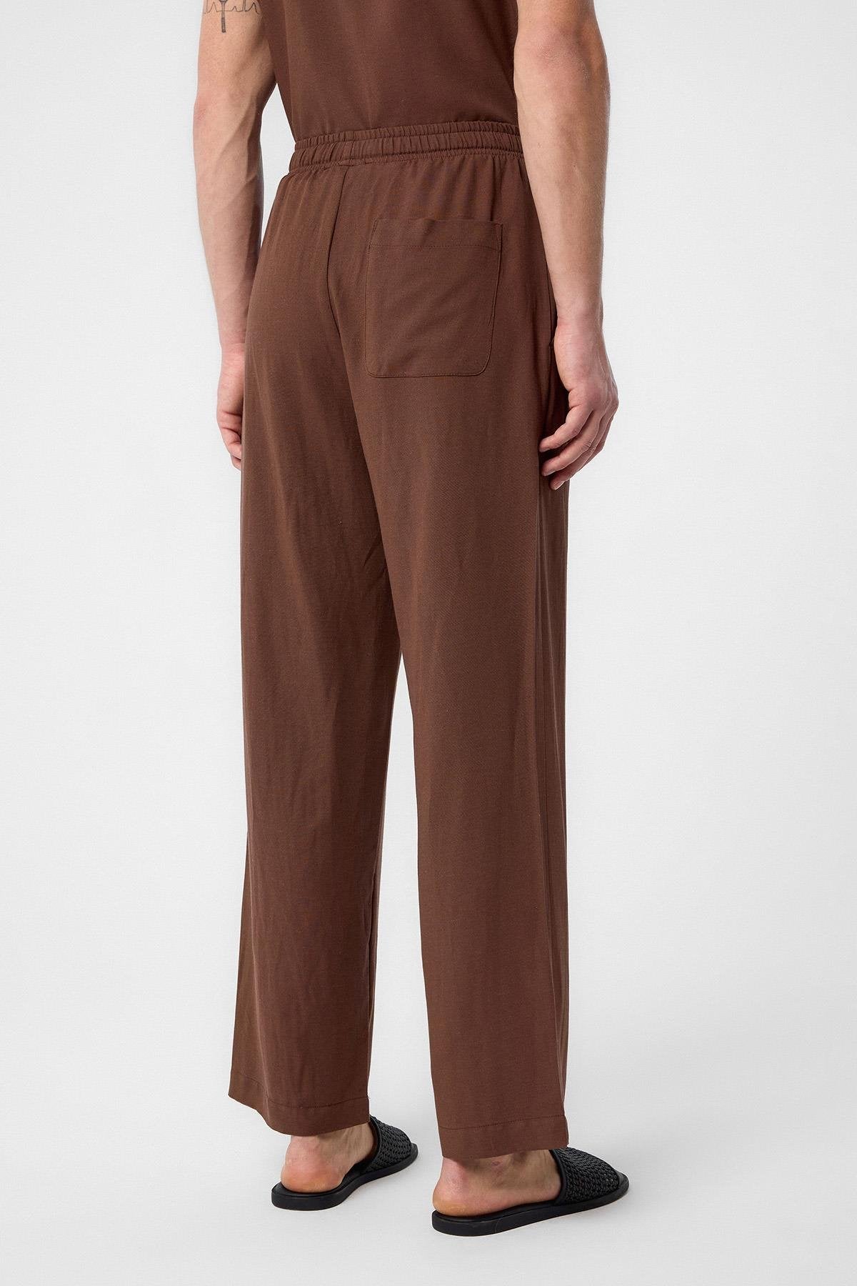 Antioch-Kahve Keten Karışımlı Jogger Erkek Pantolon-Kumaş Pantolon-4-Milagron.com