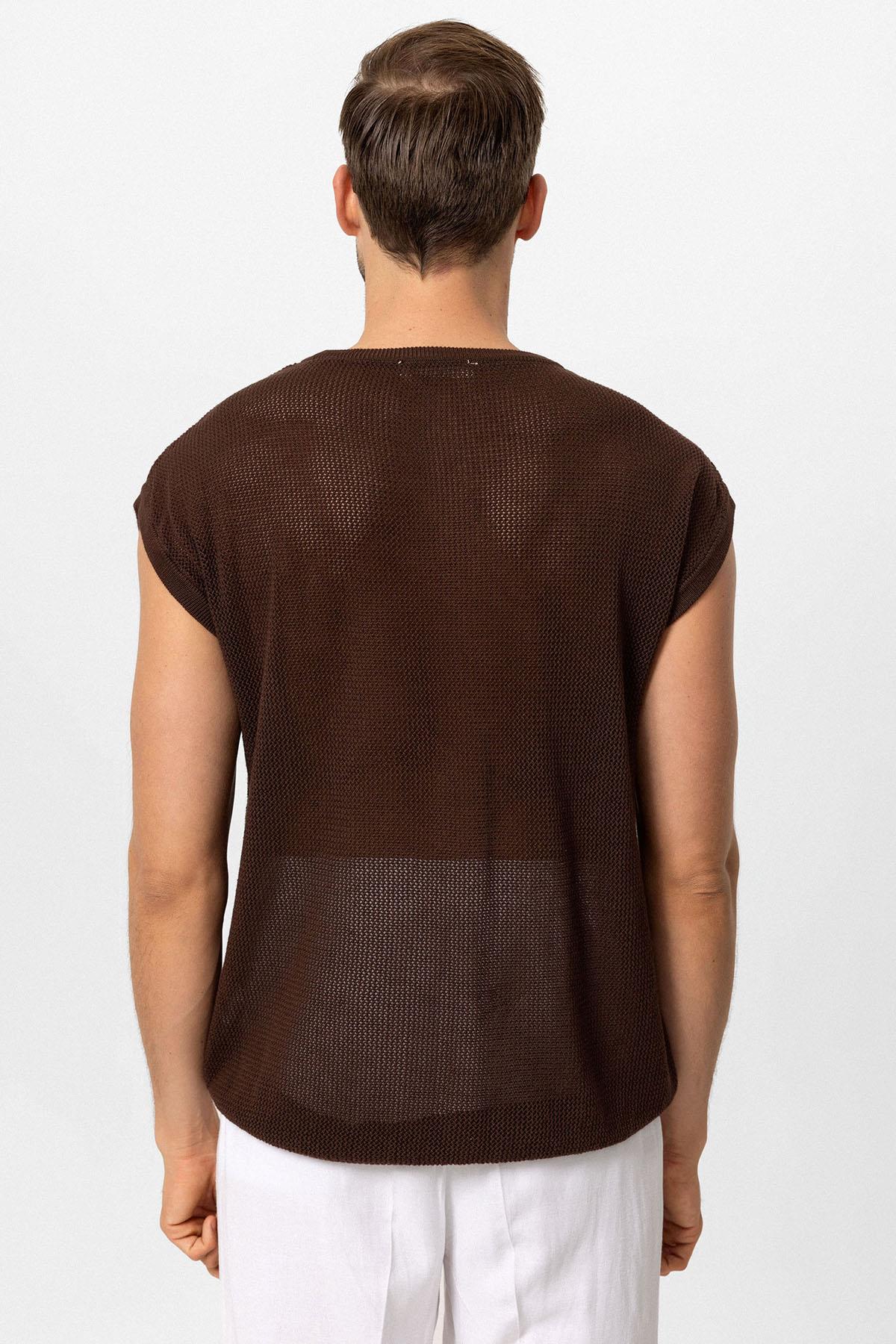 Antioch-Kahve Kolsuz Ajurlu Erkek T Shirt-T-Shirts-5-Milagron.com