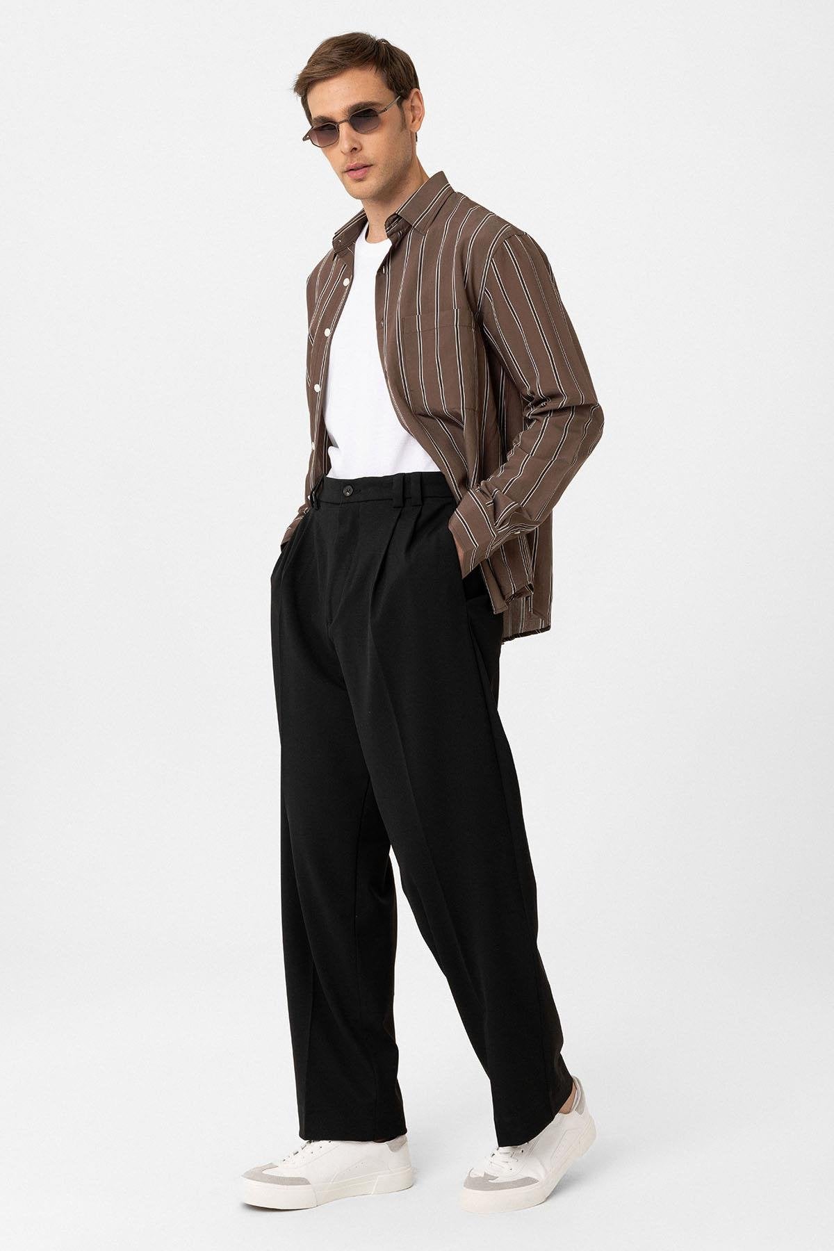 Antioch-Kahve Kontrast Çizgili Erkek Gömlek-Gömlek-5-Milagron.com