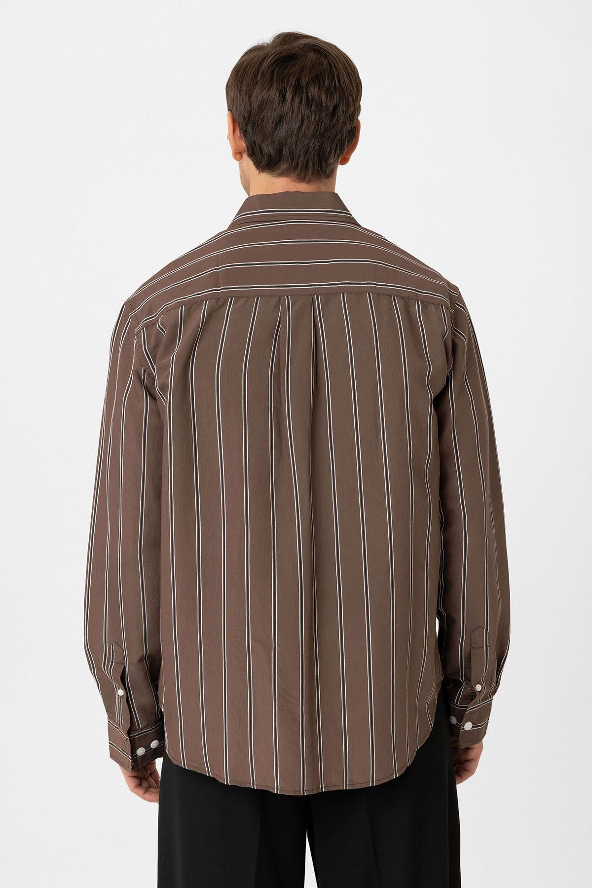 Antioch-Kahve Kontrast Çizgili Erkek Gömlek-Gömlek-6-Milagron.com