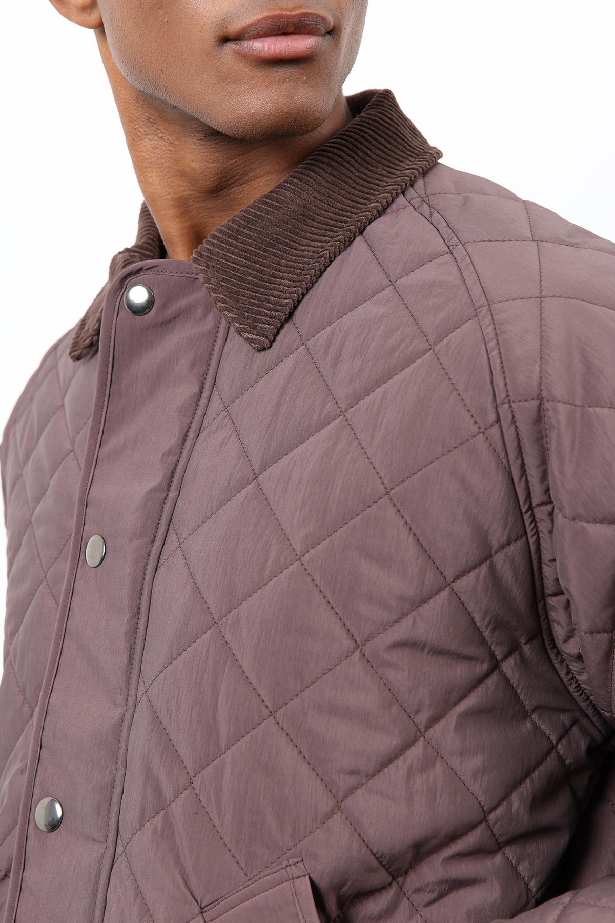 Antioch-Kahve Kontrast Yaka Baklava Desenli Erkek Mont-Mont-6-Milagron.com