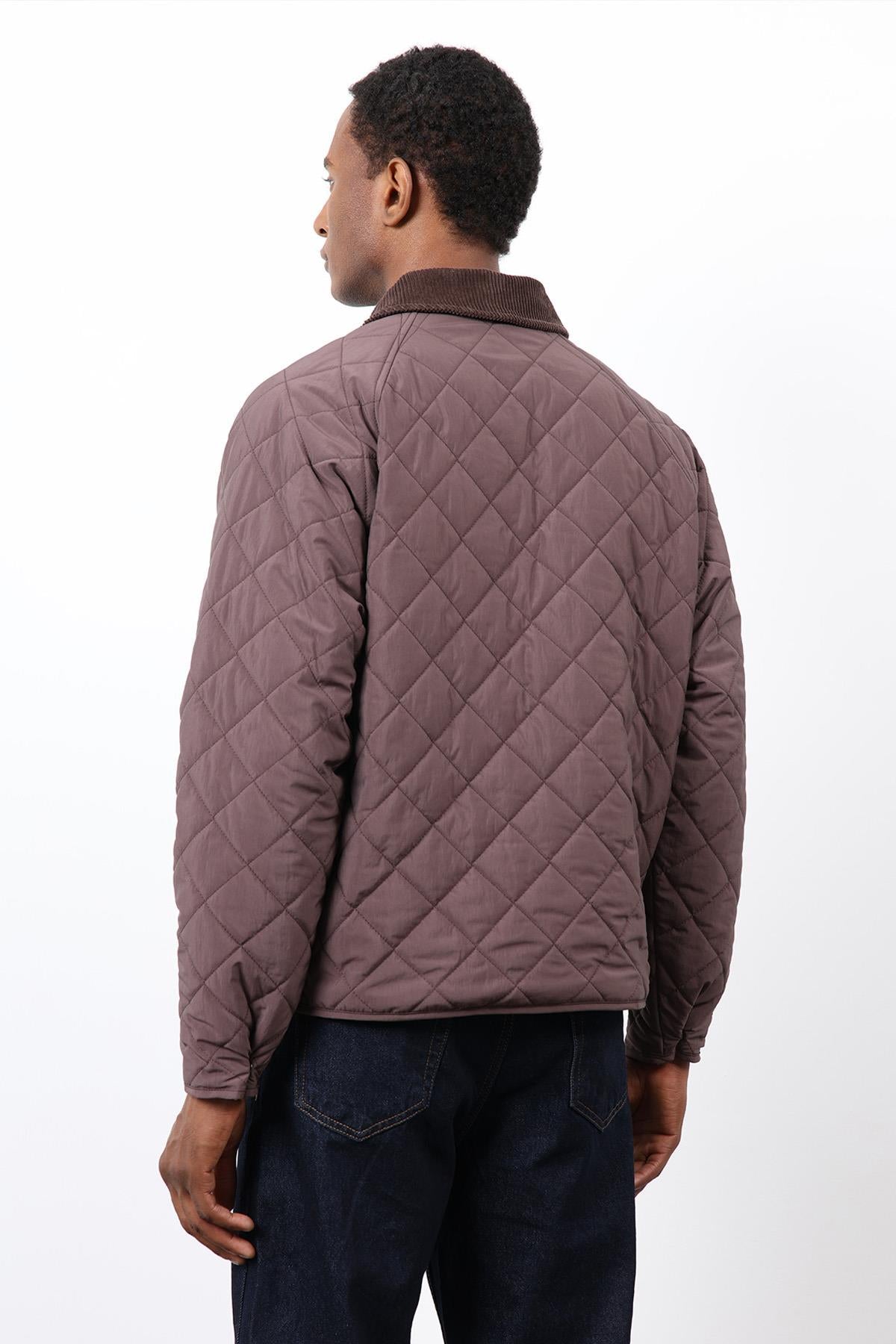 Antioch-Kahve Kontrast Yaka Baklava Desenli Erkek Mont-Mont-7-Milagron.com