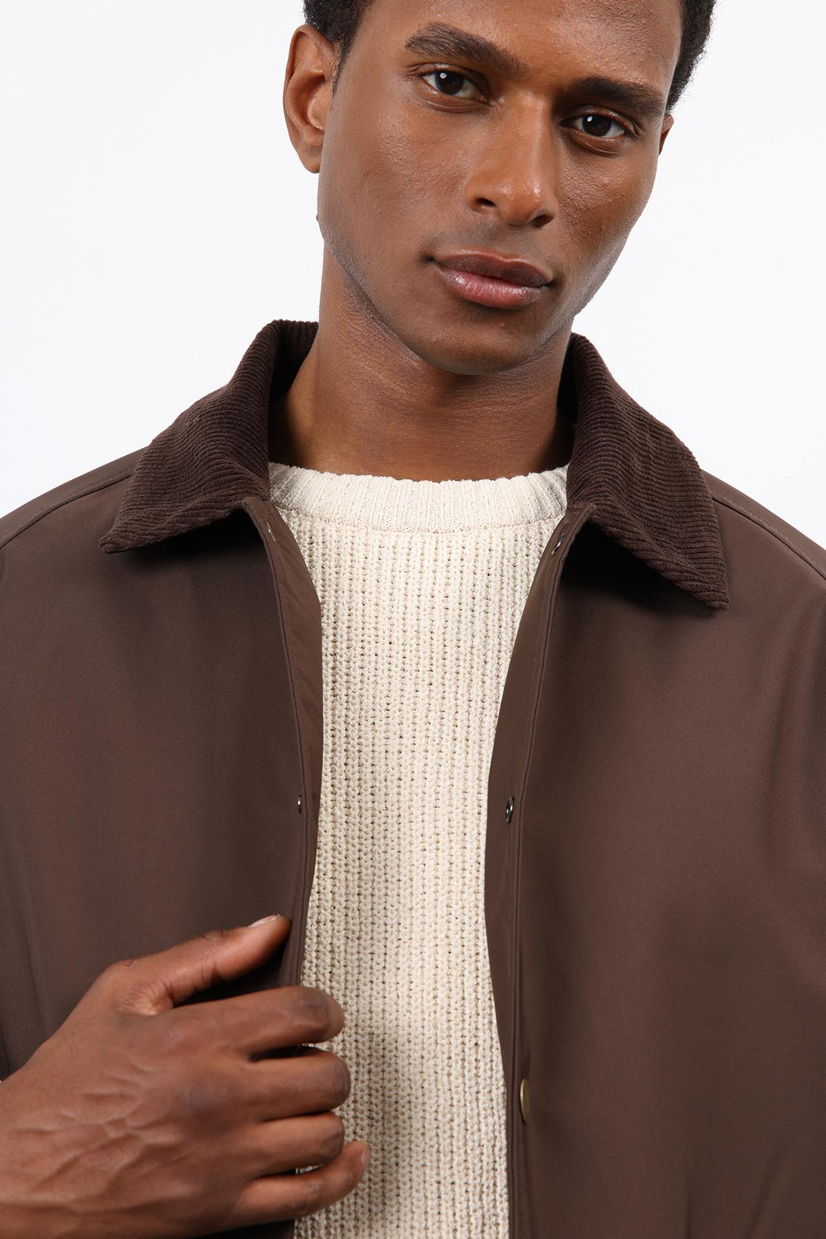 Antioch-Kahve Kontrast Yaka Erkek Mont-Mont-5-Milagron.com