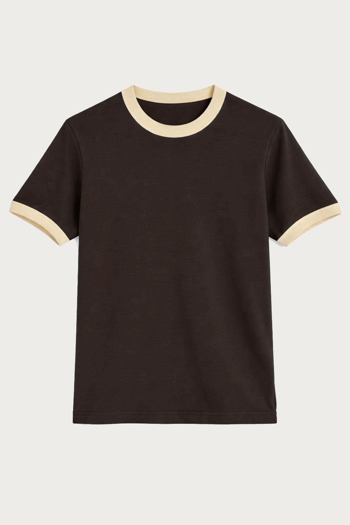 Antioch Kahve Kontrast Yaka Erkek T-Shirt