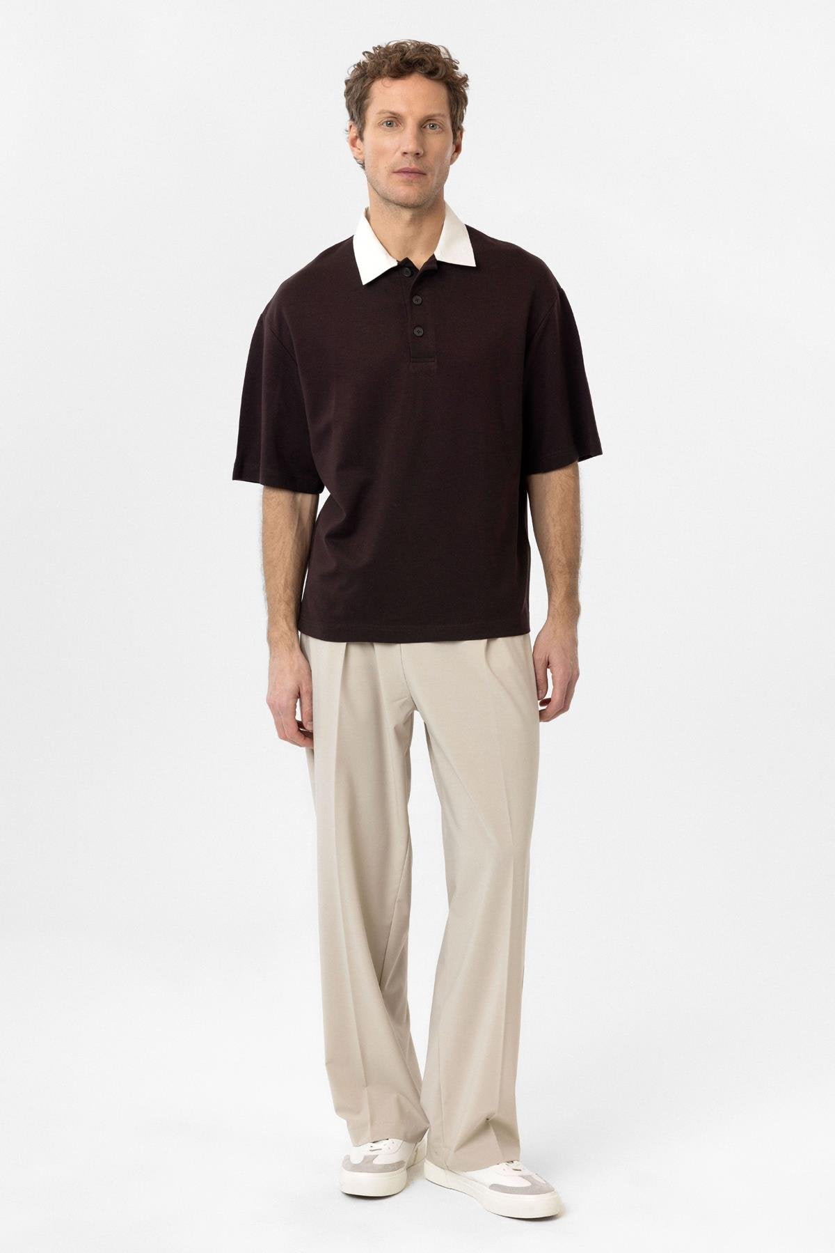 Antioch-Kahve Kontrast Yaka İnterlok Dokulu Erkek T Shirt-T-Shirts-2-Milagron.com