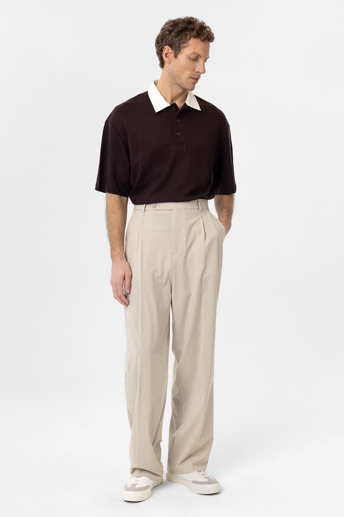 Antioch-Kahve Kontrast Yaka İnterlok Dokulu Erkek T Shirt-T-Shirts-3-Milagron.com