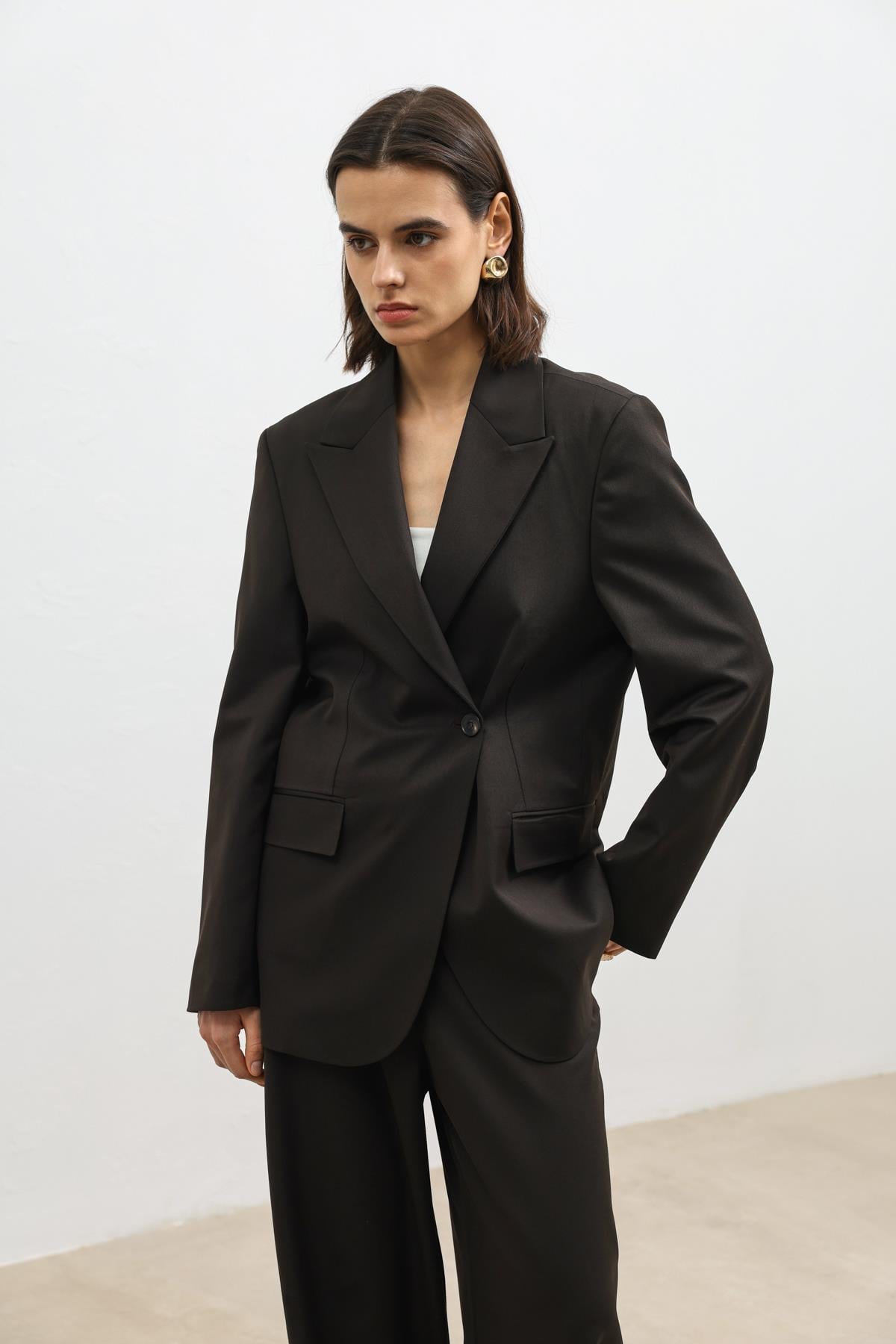 Antioch Kahve Kruvaze Kadın Blazer