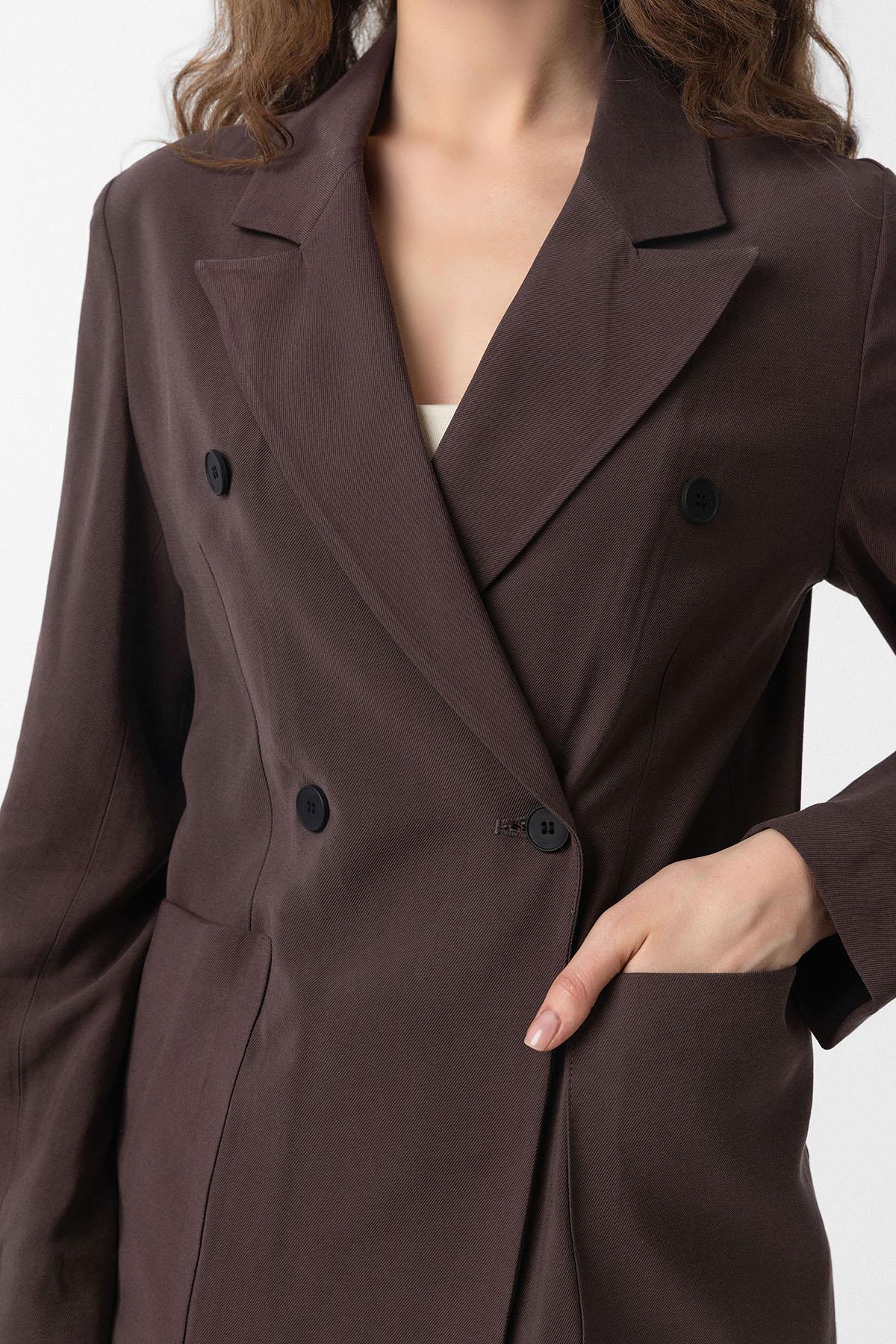 Antioch-Kahve Kruvaze Kadın Blazer Ceket-Blazer Ceket-4-Milagron.com