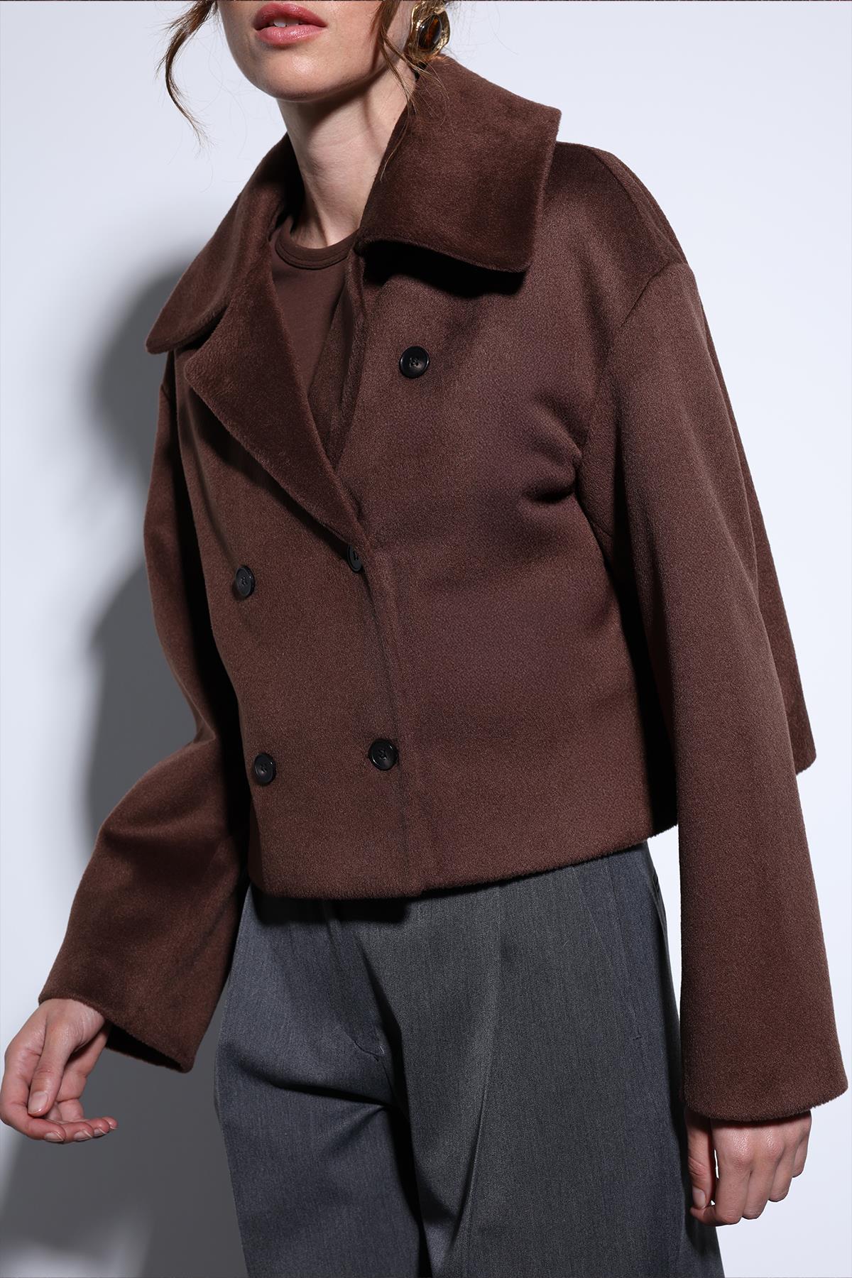 Antioch-Antioch Kahve Kruvaze Kadın Kısa Kaban-Kaban-5-Milagron.com