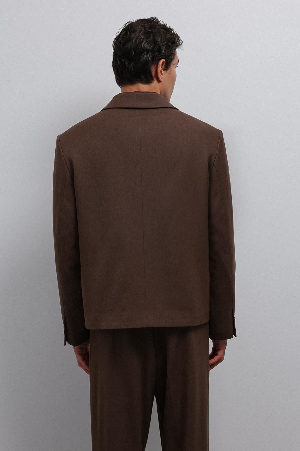 Antioch-Kahve Kruvaze Relax Crop Fit Blazer Ceket-Blazer Ceket-8-Milagron.com