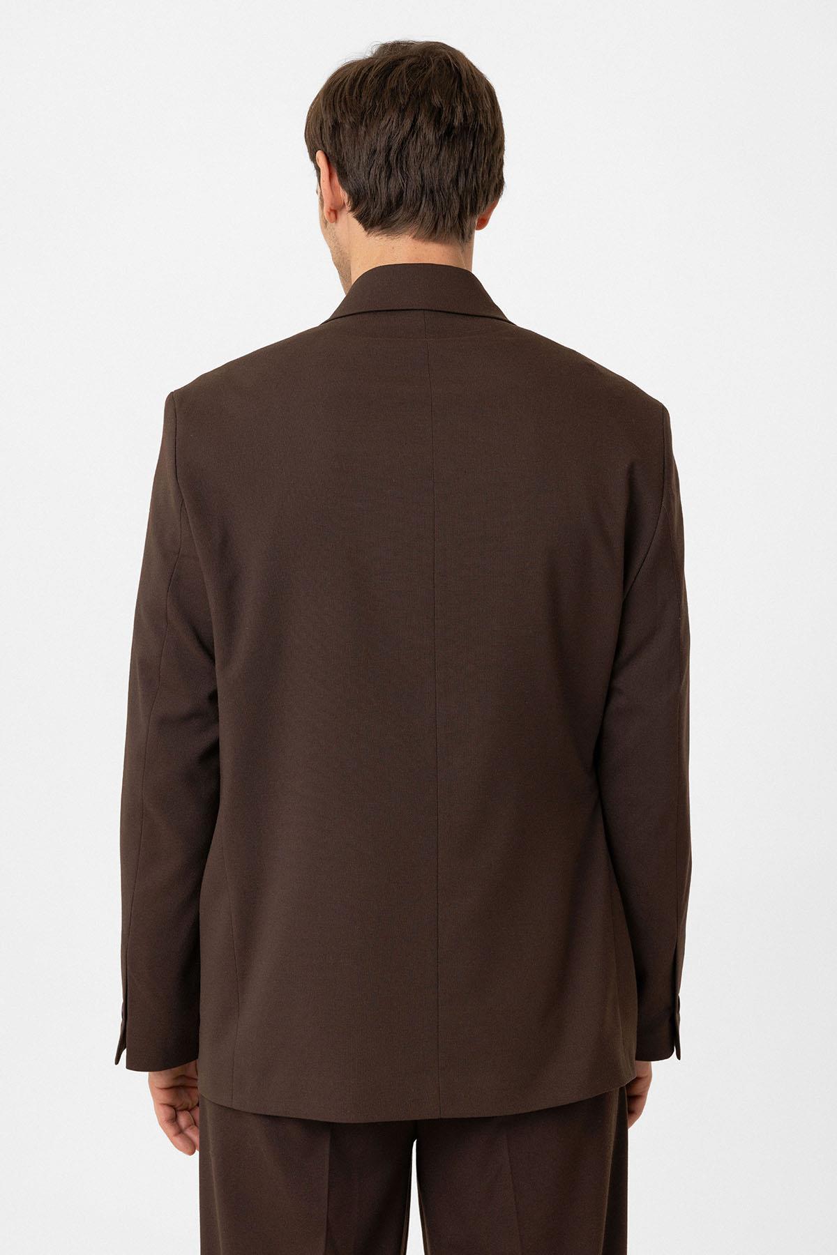 Antioch-Kahve Kuşaklı Relax Fit Erkek Blazer Ceket-Blazer Ceket-5-Milagron.com