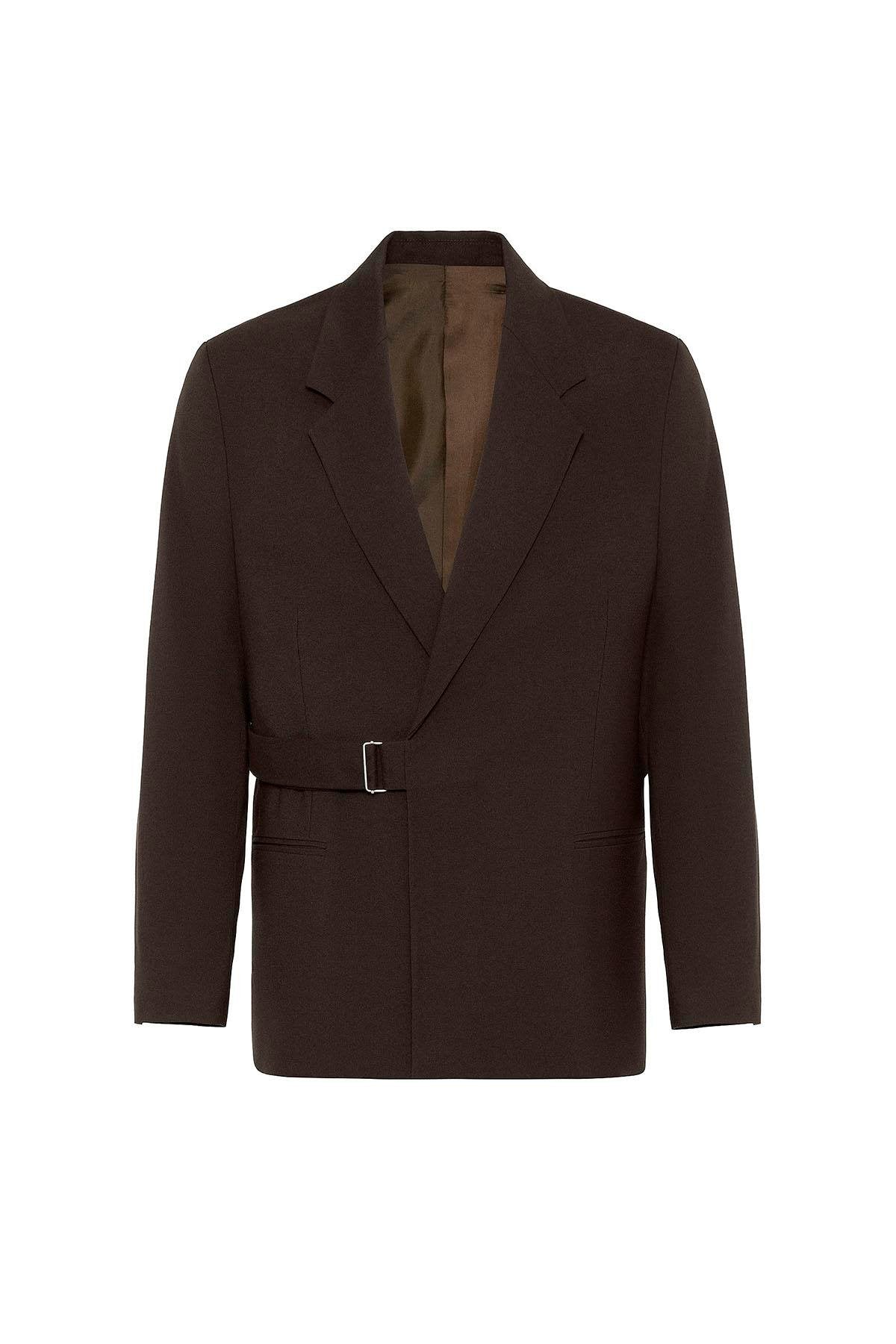 Antioch-Kahve Kuşaklı Relax Fit Erkek Blazer Ceket-Blazer Ceket-6-Milagron.com