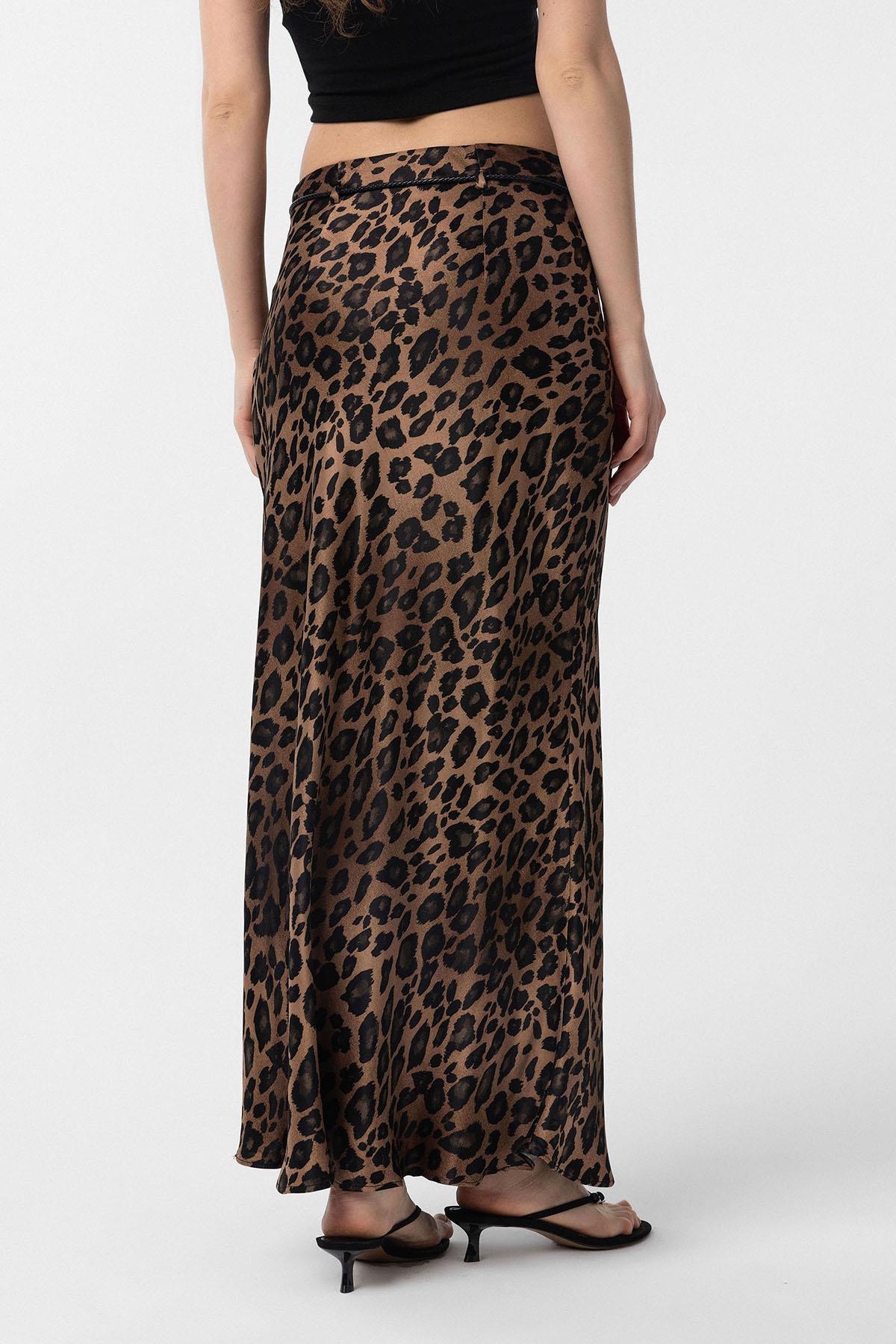 Antioch-Kahve Leopar Desenli Kemerli Uzun Kadın Etek-Etek-4-Milagron.com