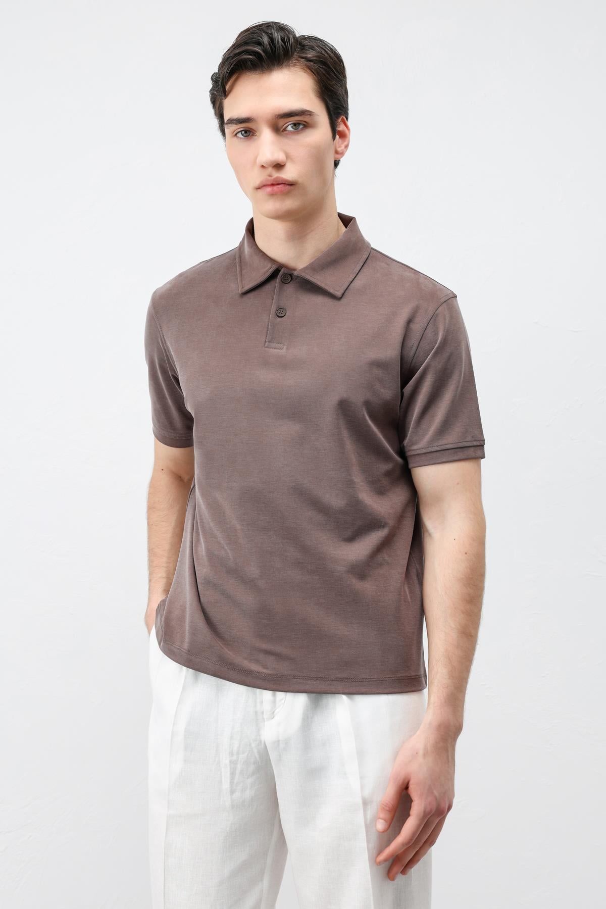 Antioch Kahve Lyocell Karışımlı Polo Yaka Erkek T-Shirt