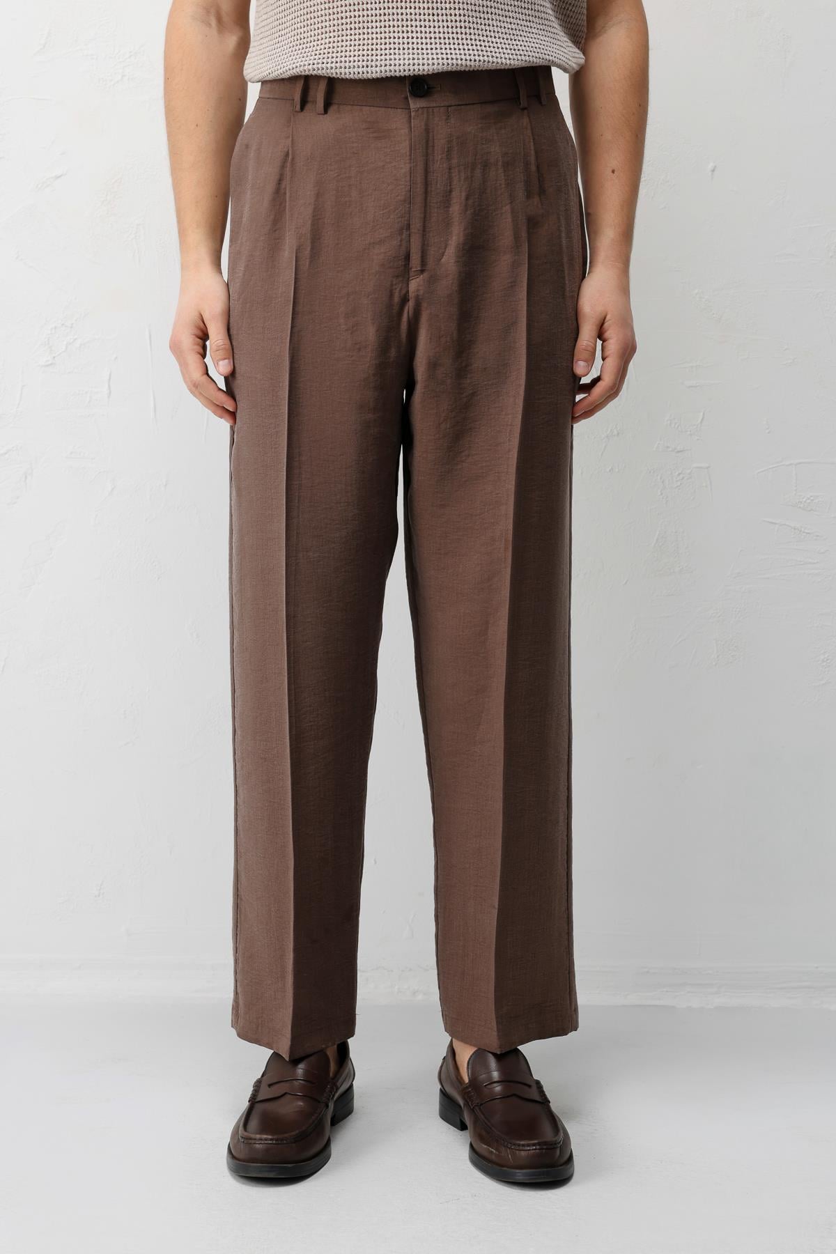 Antioch Kahve Lyocell Relaxed Fit Pileli Erkek Pantolon