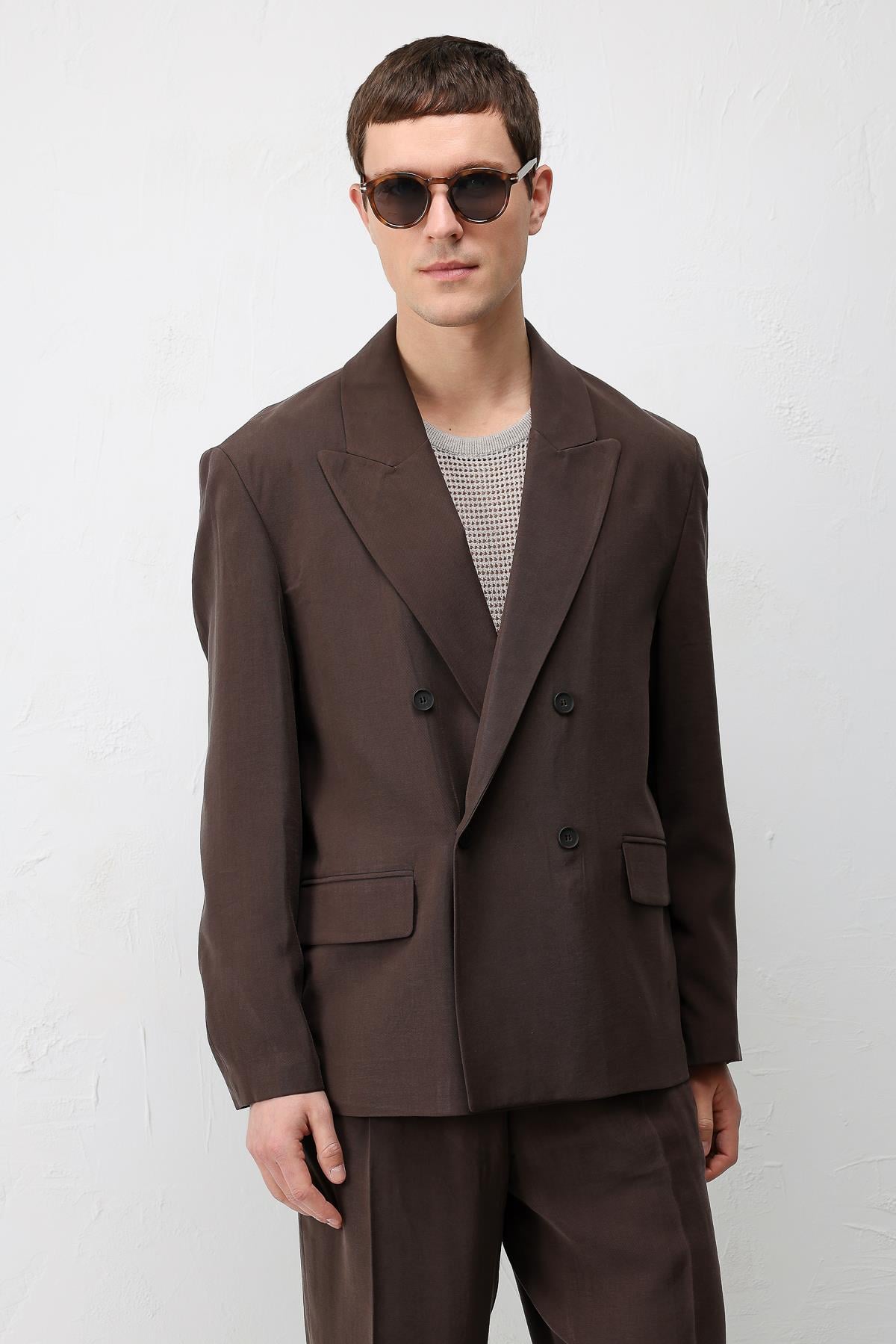 Antioch Kahve Modal Karışımlı Relaxed Fit Erkek Blazer Ceket