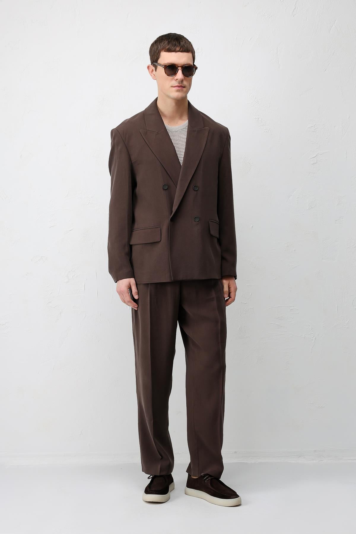 Antioch Kahve Modal Karışımlı Relaxed Fit Erkek Blazer Ceket