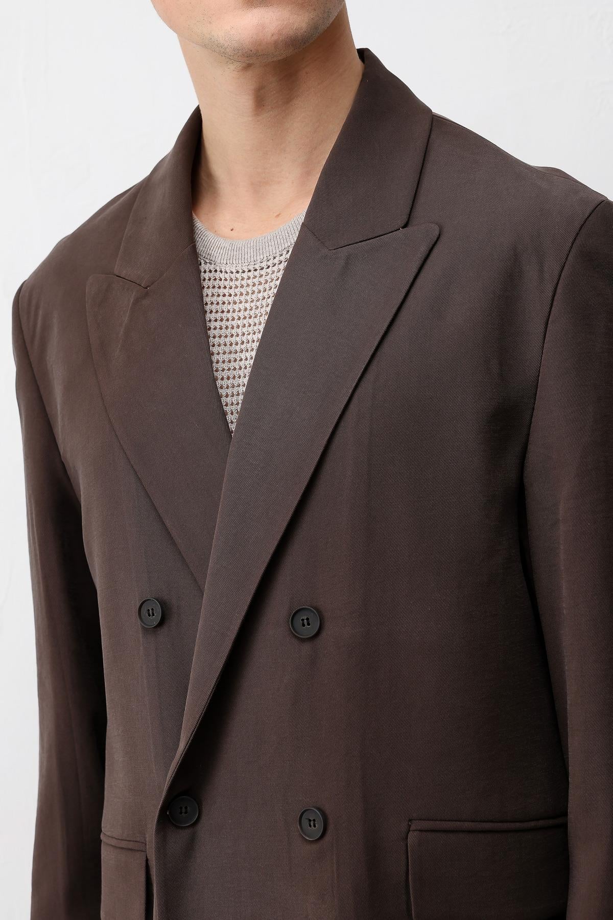 Antioch Kahve Modal Karışımlı Relaxed Fit Erkek Blazer Ceket