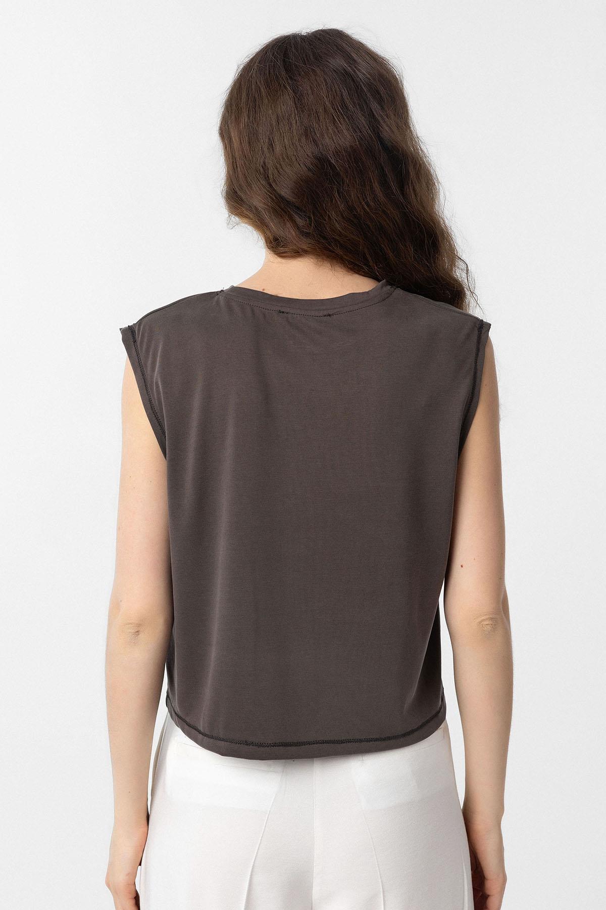 Antioch-Kahve Modal Kumaş Kadın T Shirt-T-Shirts-4-Milagron.com