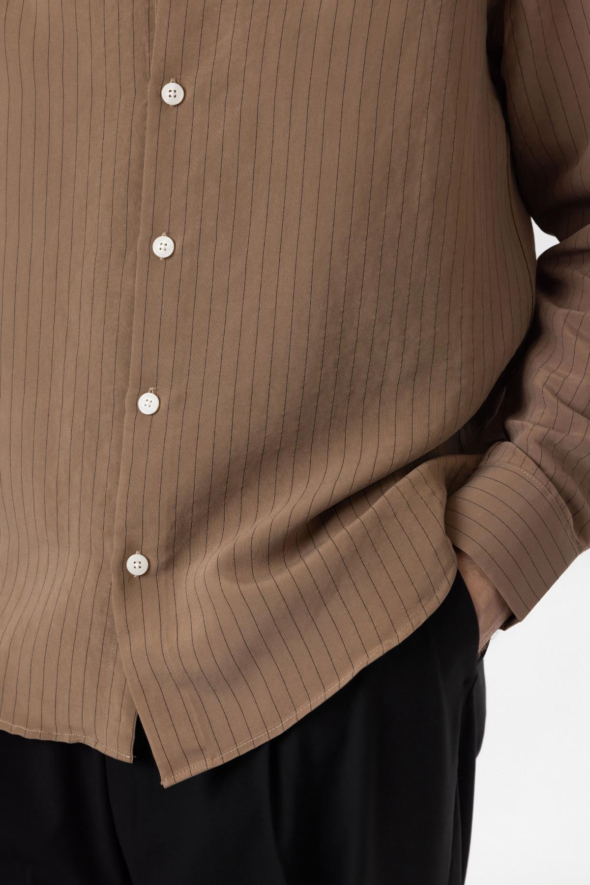 Antioch-Kahve Modal Kumaş Relax Fit Çizgili Erkek Gömlek-Gömlek-4-Milagron.com