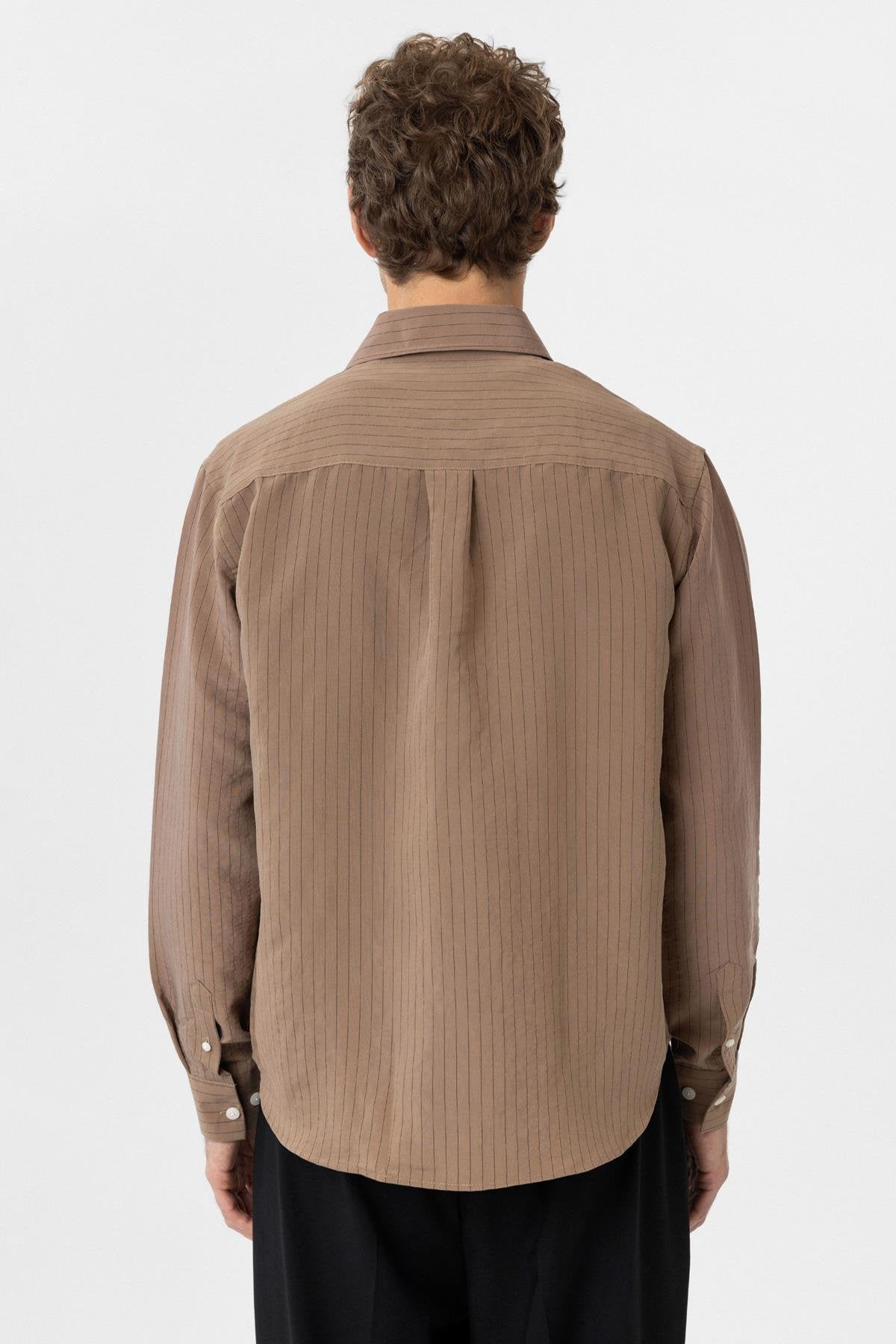 Antioch-Kahve Modal Kumaş Relax Fit Çizgili Erkek Gömlek-Gömlek-5-Milagron.com