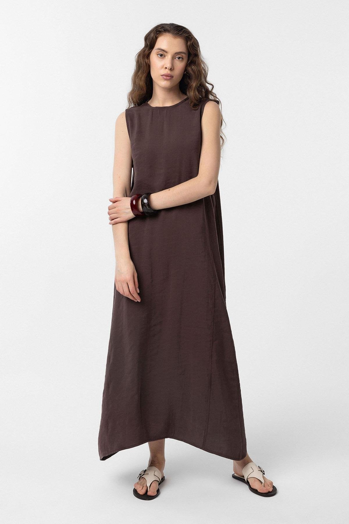 Antioch-Kahve Modal Midi Kadın Elbise-Elbise-1-Milagron.com