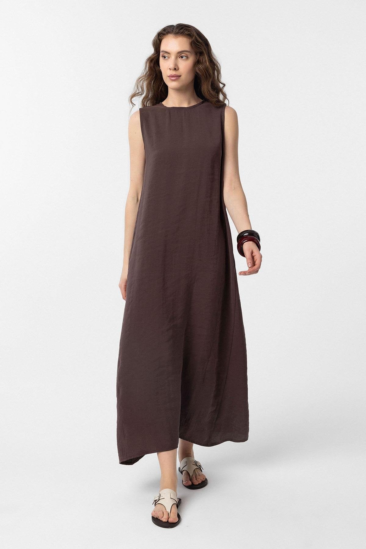 Antioch-Kahve Modal Midi Kadın Elbise-Elbise-2-Milagron.com