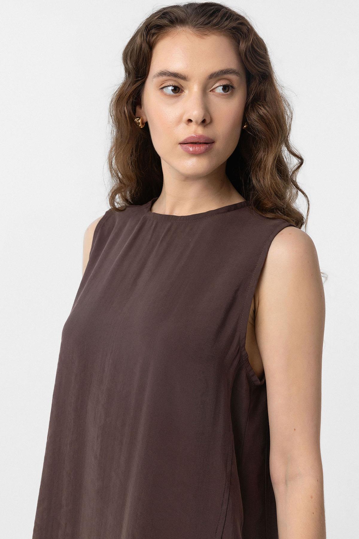 Antioch-Kahve Modal Midi Kadın Elbise-Elbise-3-Milagron.com