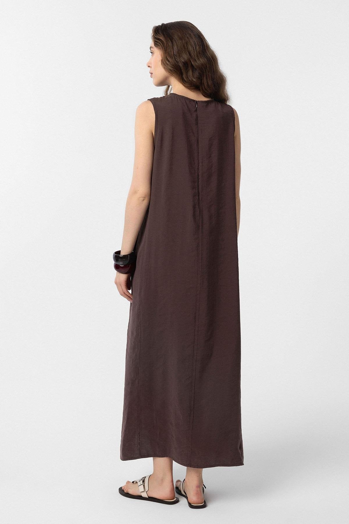 Antioch-Kahve Modal Midi Kadın Elbise-Elbise-4-Milagron.com