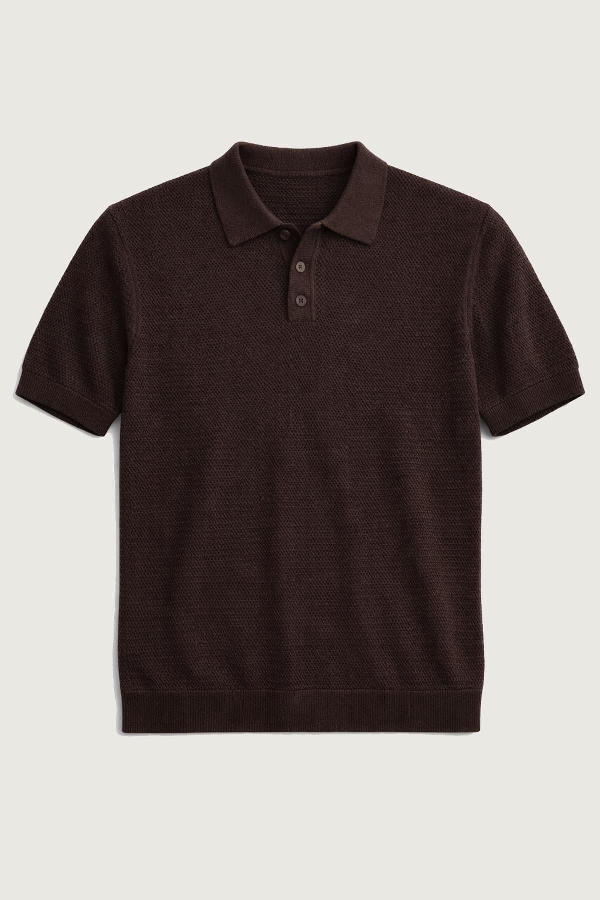 Antioch Kahve Örgü Dokulu Polo Yaka Erkek T-Shirt