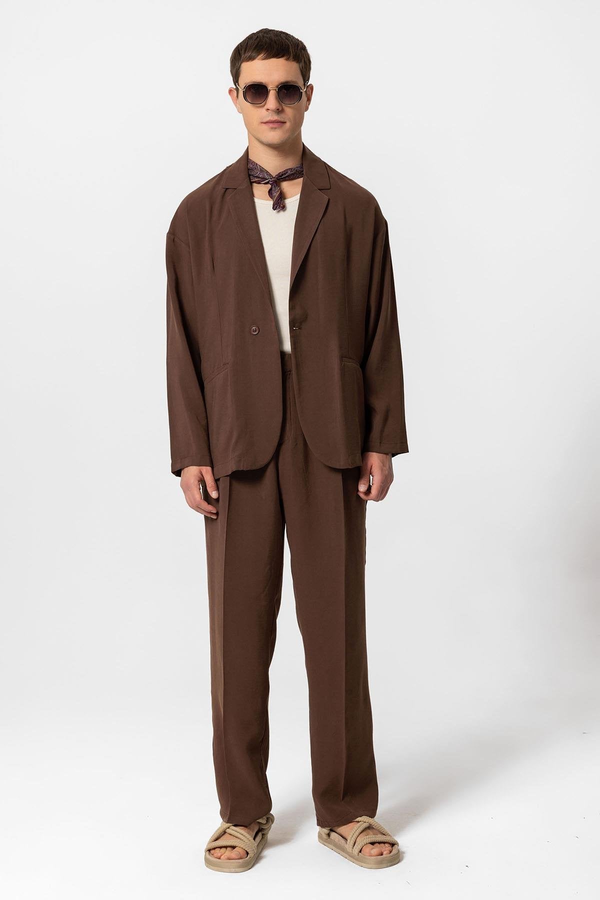 Antioch-Kahve Oversize Astarsız Erkek Blazer Ceket-Ceket-1-Milagron.com