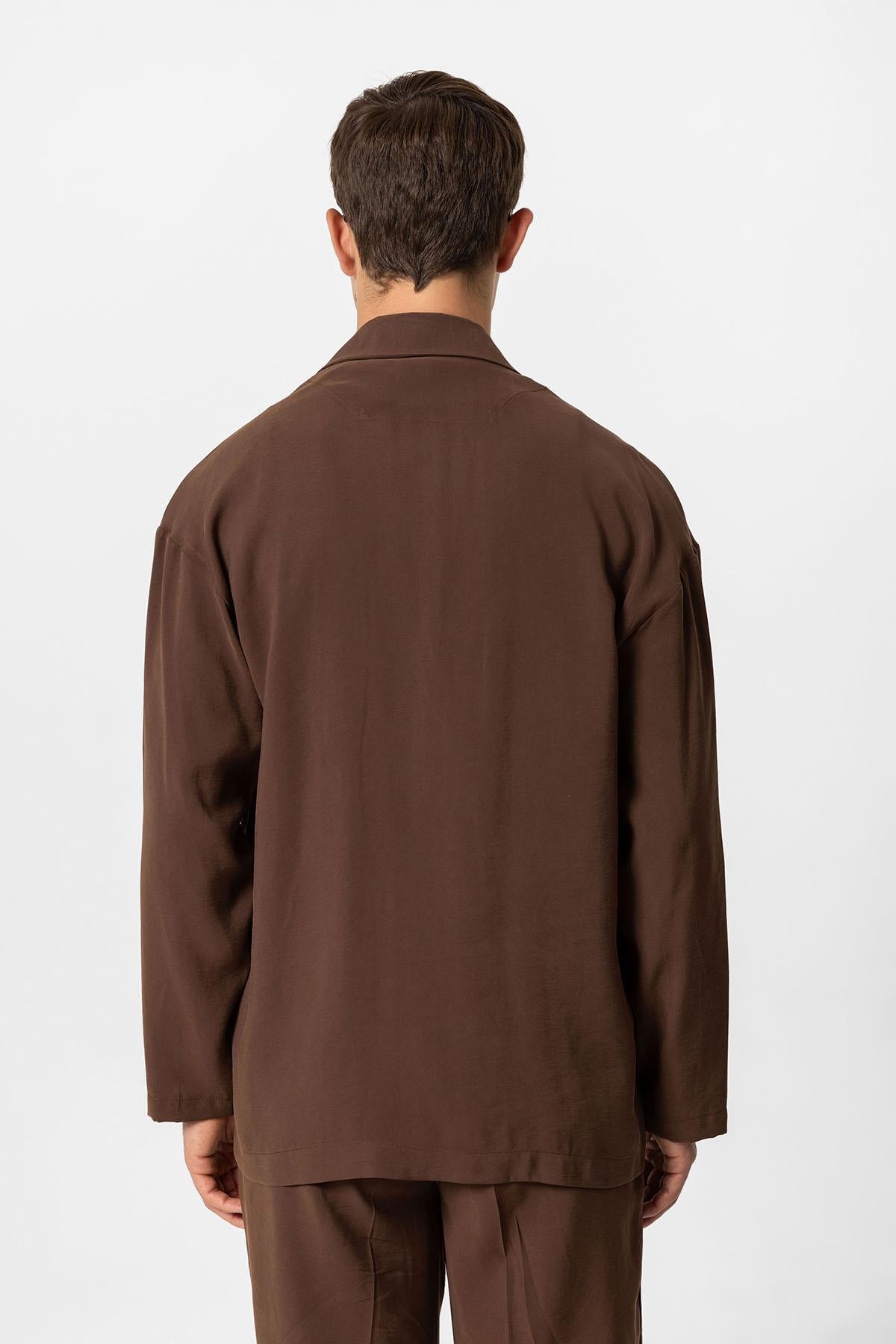 Antioch-Kahve Oversize Astarsız Erkek Blazer Ceket-Ceket-3-Milagron.com