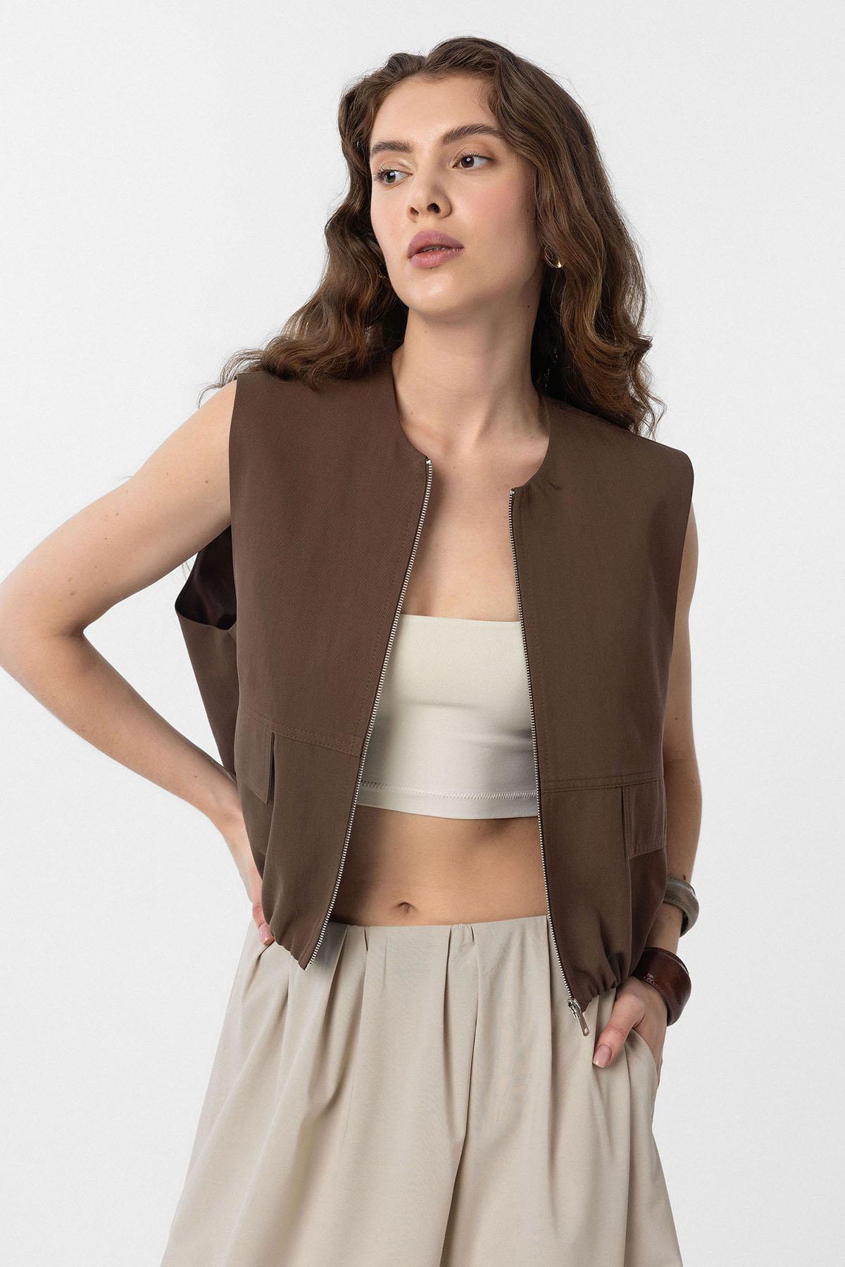 Antioch-Kahve Oversize Kadın Yelek-Yelek-1-Milagron.com