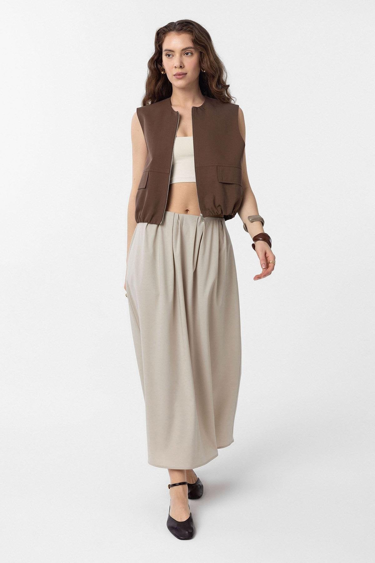 Antioch-Kahve Oversize Kadın Yelek-Yelek-2-Milagron.com