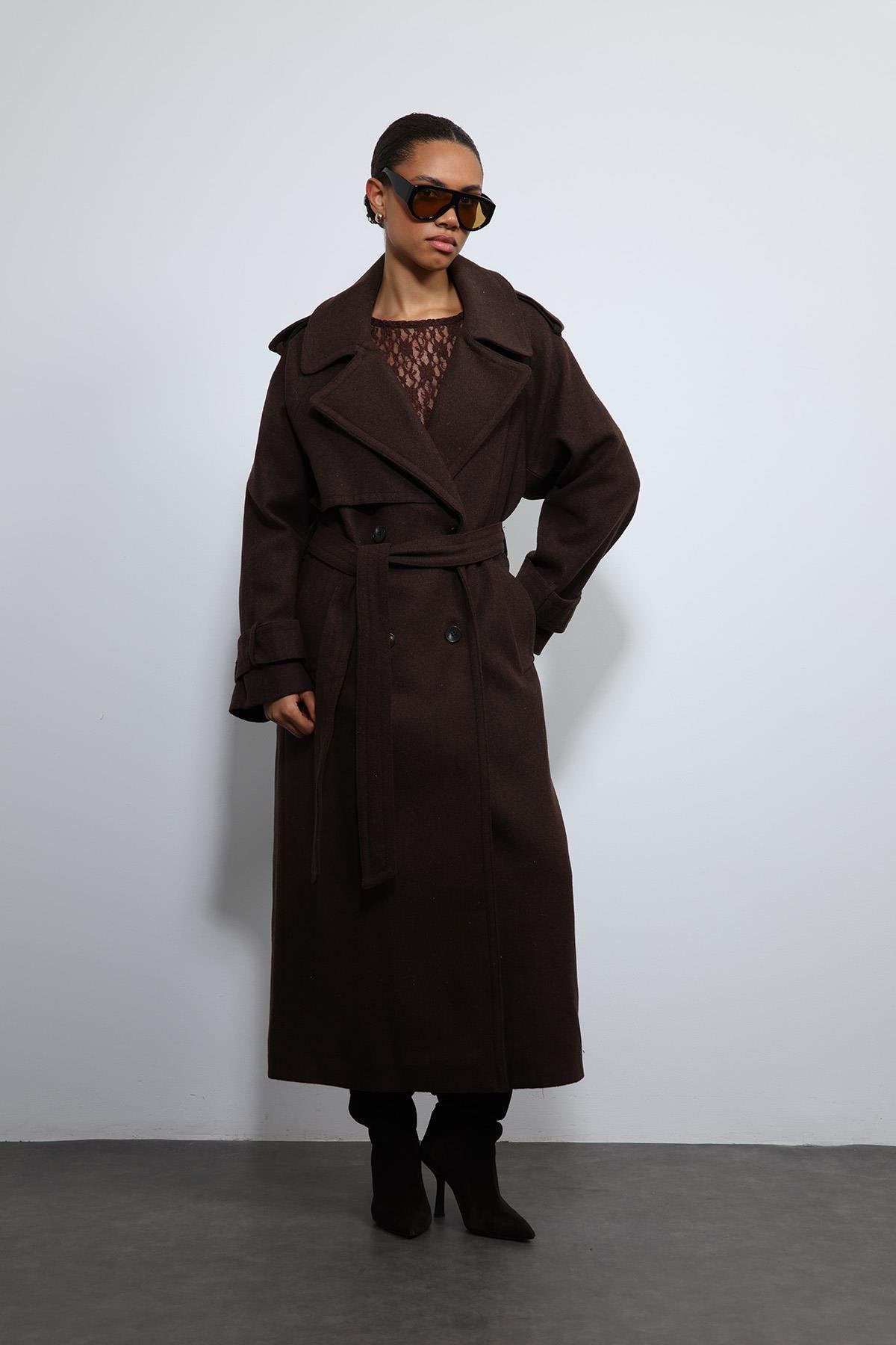 Antioch-Kahve Oversize Kemerli Kaban-Kaban-4-Milagron.com