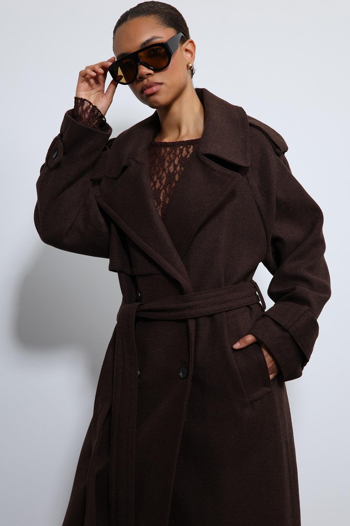 Antioch-Kahve Oversize Kemerli Kaban-Kaban-6-Milagron.com