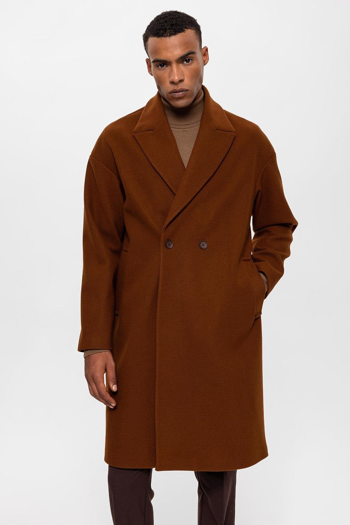 Antioch-Kahve Oversize Kruvaze Erkek Kaban-Kaban-1-Milagron.com
