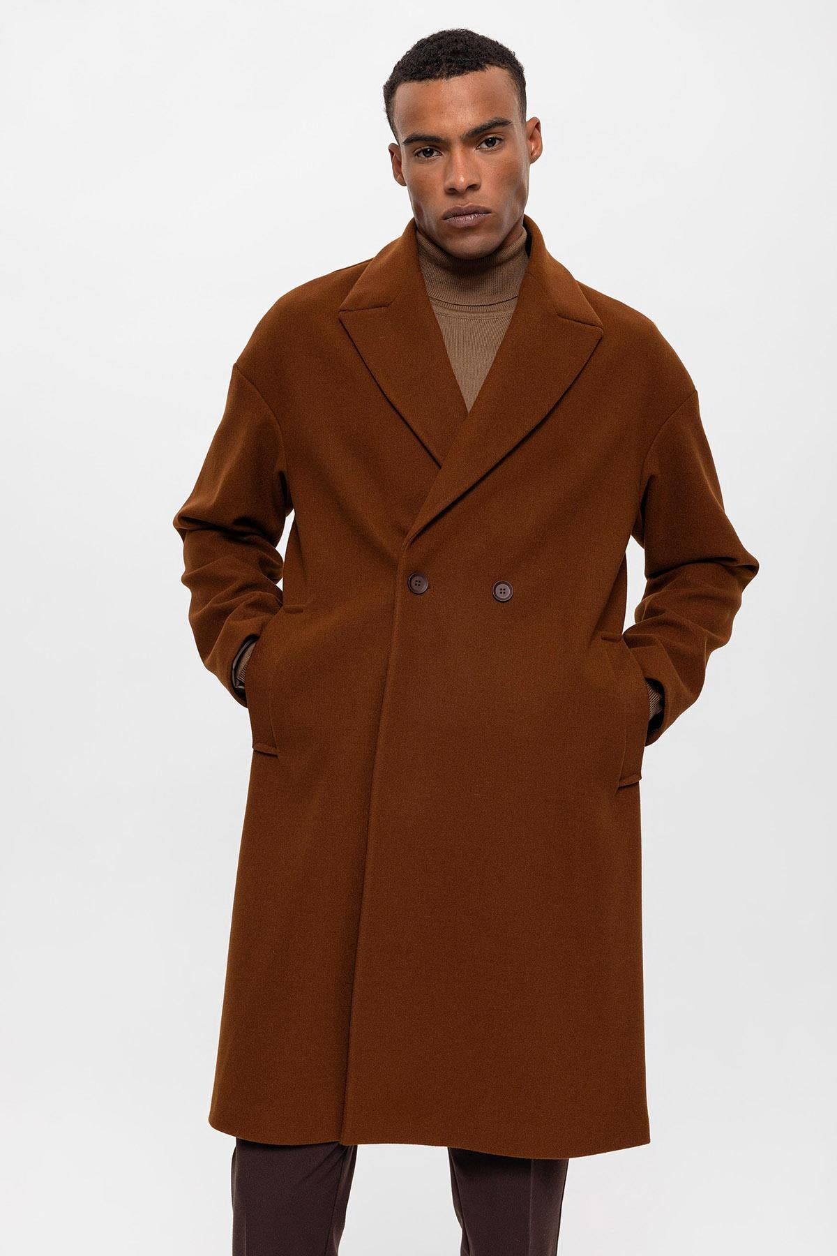 Antioch-Kahve Oversize Kruvaze Erkek Kaban-Kaban-5-Milagron.com