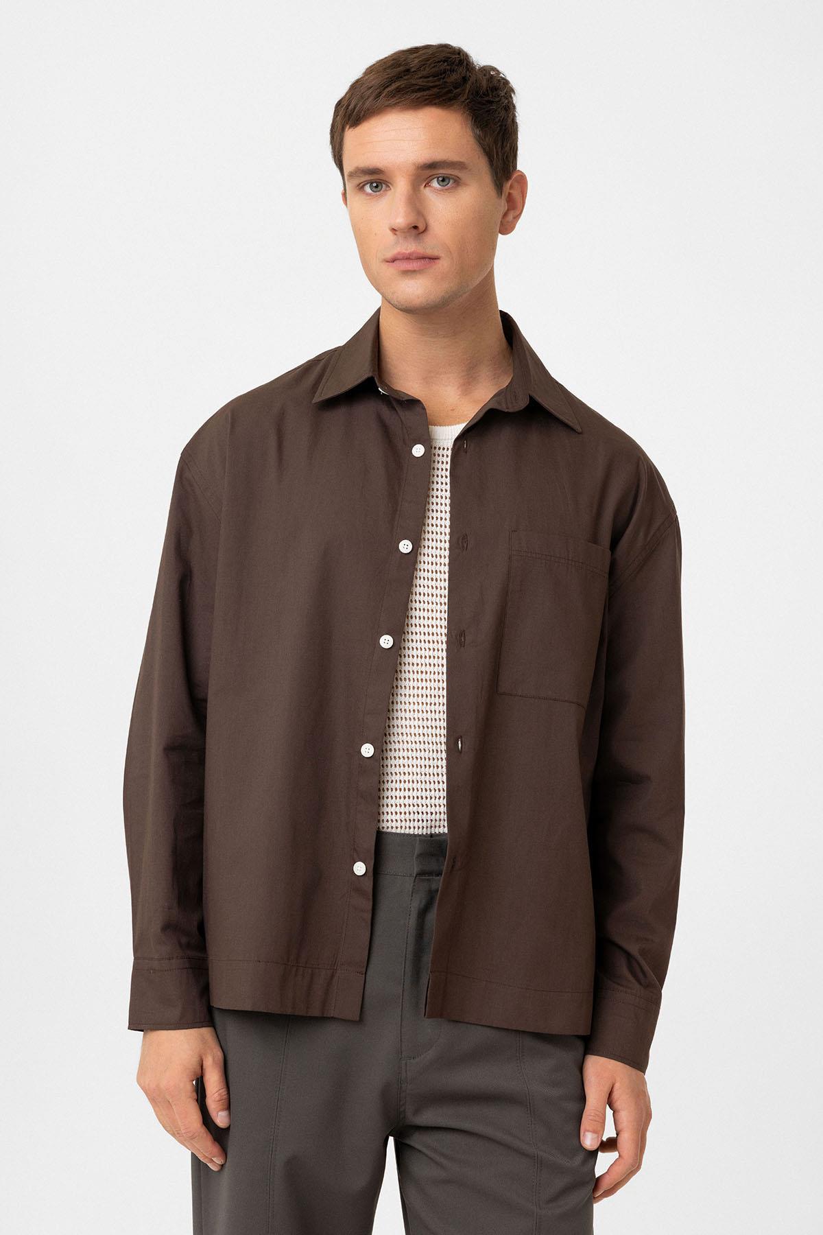 Antioch-Kahve Pamuklu Relaxed Erkek Gömlek-Gömlek-1-Milagron.com