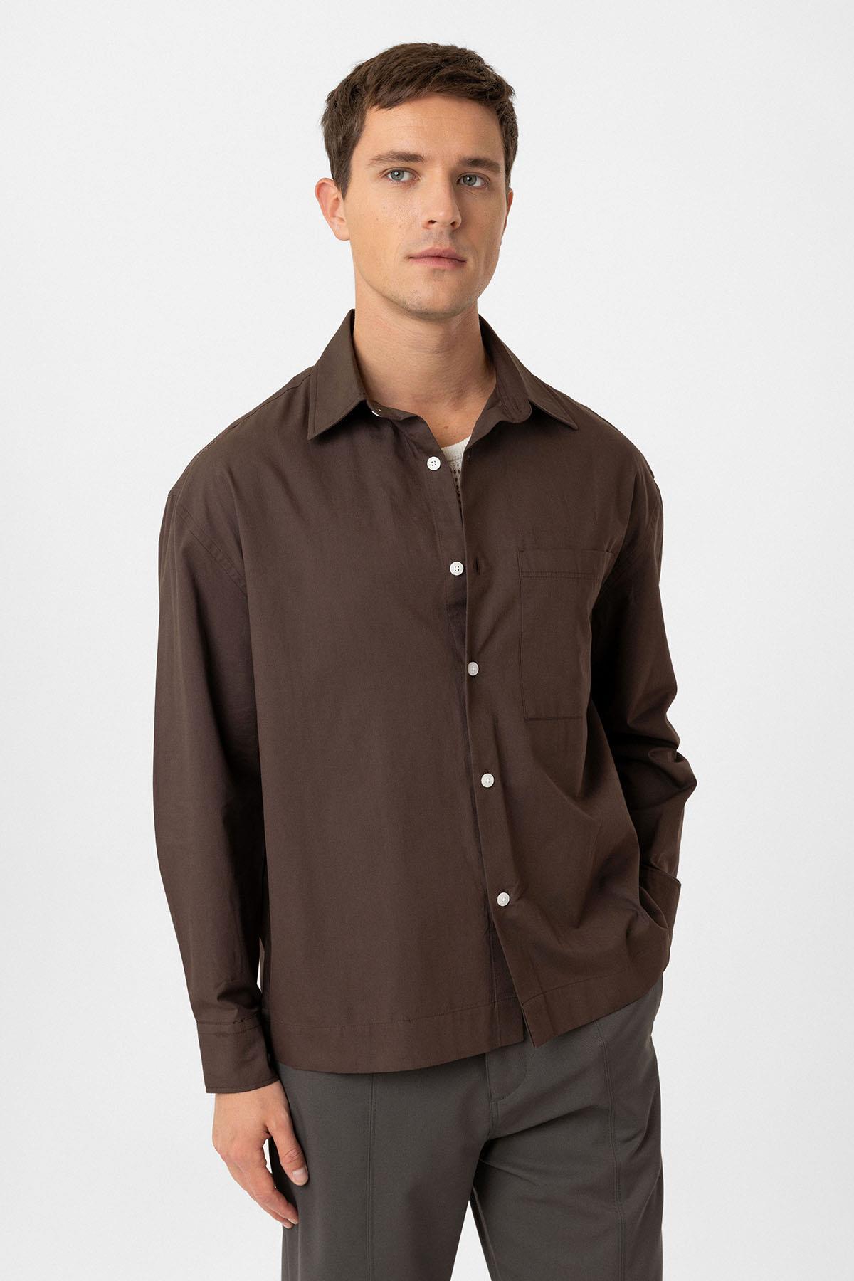 Antioch-Kahve Pamuklu Relaxed Erkek Gömlek-Gömlek-2-Milagron.com