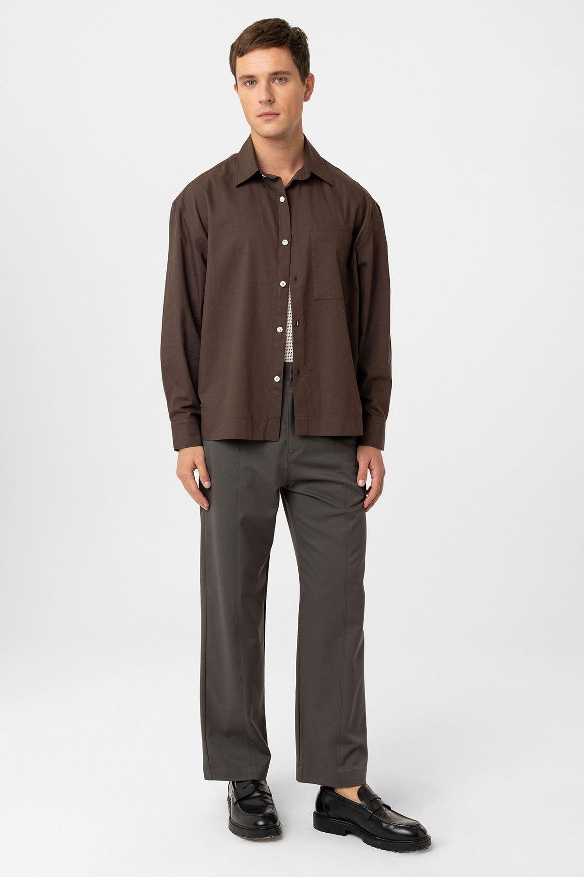 Antioch-Kahve Pamuklu Relaxed Erkek Gömlek-Gömlek-3-Milagron.com