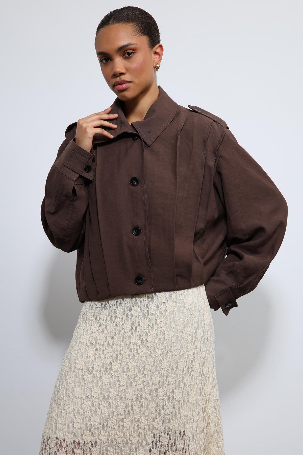 Antioch-Kahve Pile Detaylı Dik Yaka Mont-Mont-4-Milagron.com