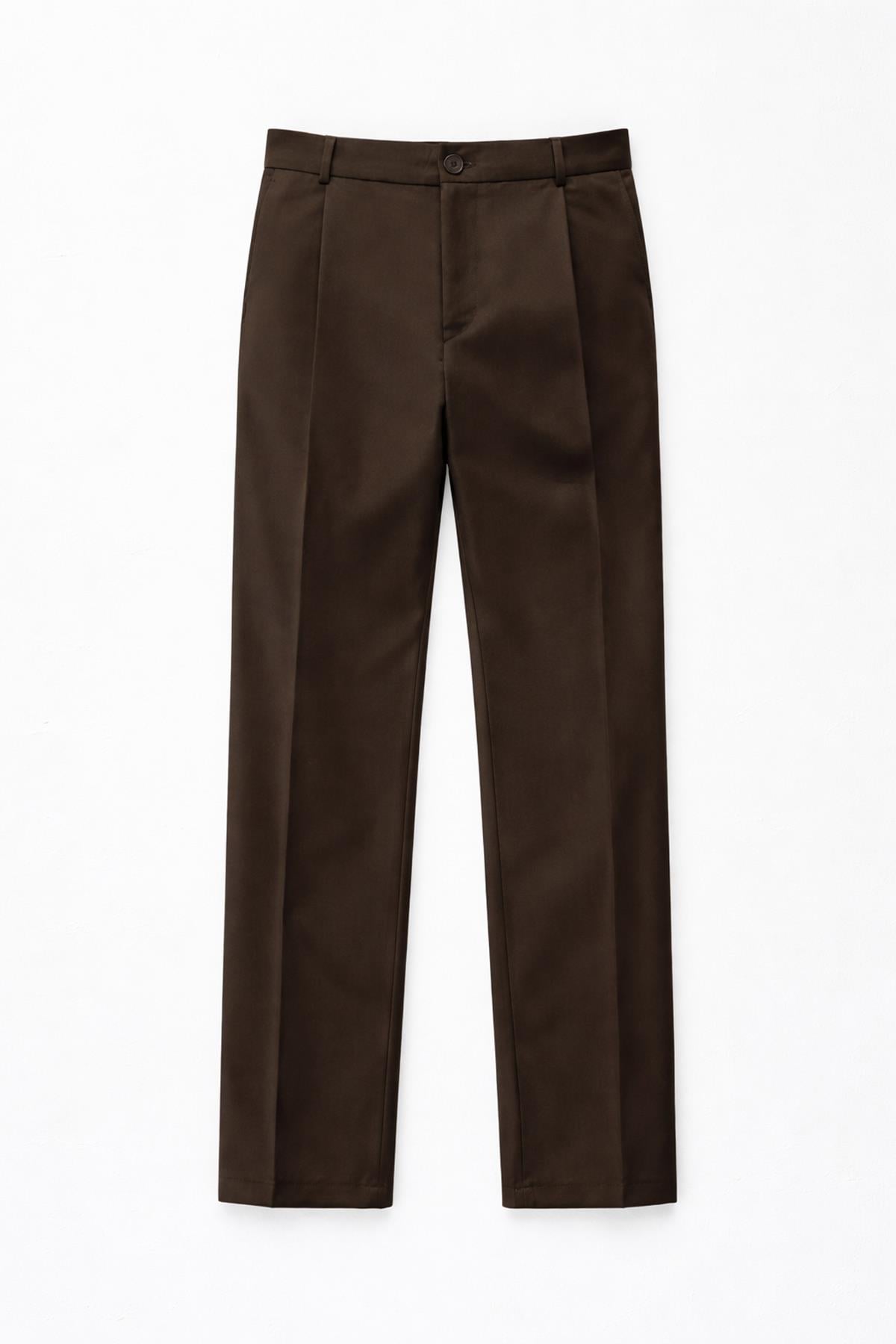 Antioch Kahve Pileli Relaxed Fit Erkek Pantolon