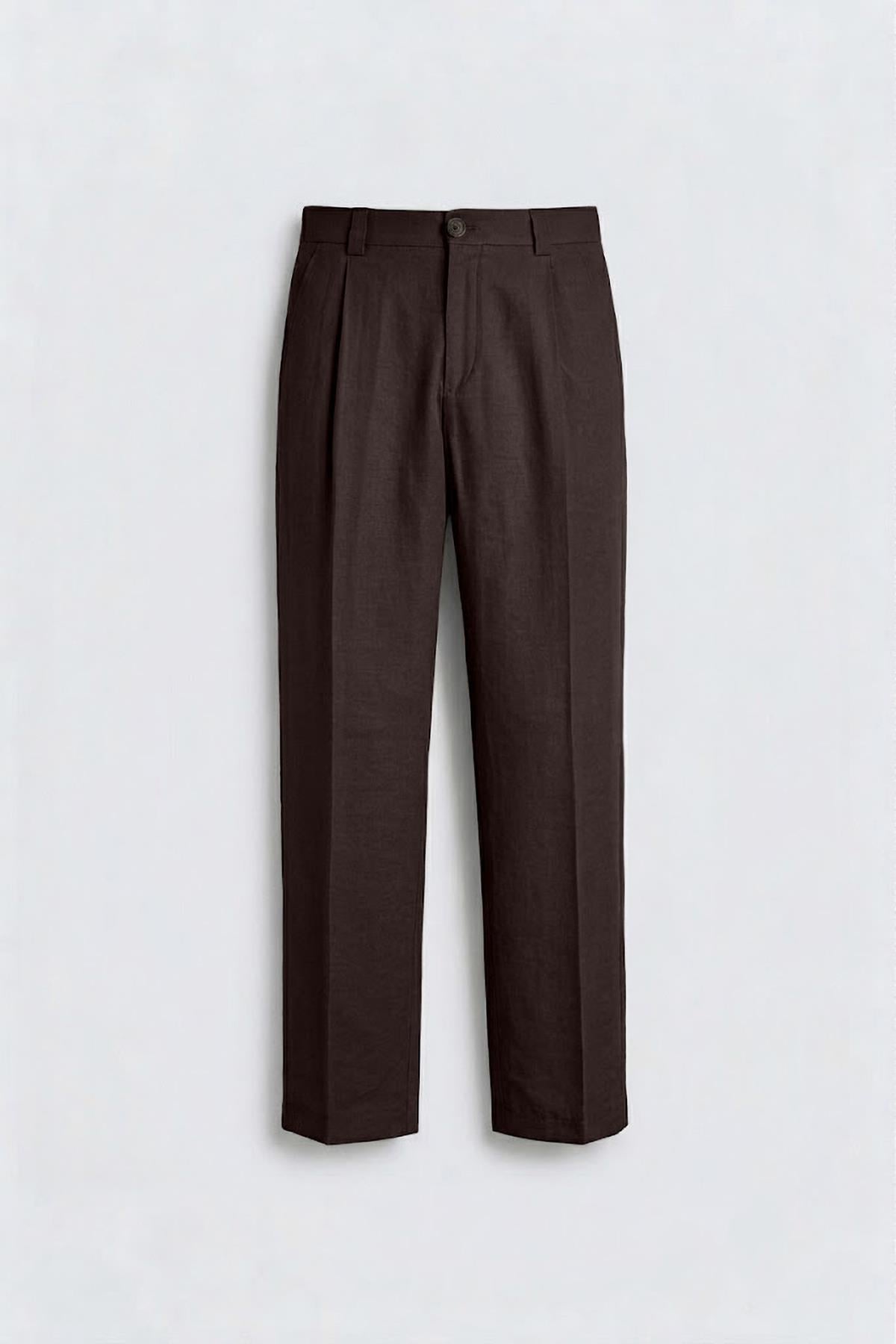 Antioch Kahve Pileli Relaxed Fit Erkek Pantolon
