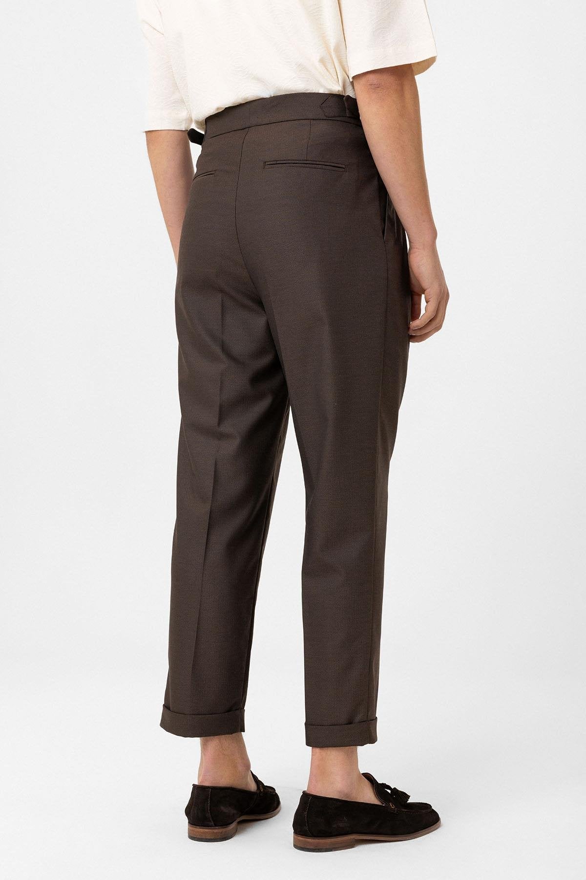 Antioch-Kahve Pileli Yüksek Bel Erkek Pantolon-Kumaş Pantolon-5-Milagron.com