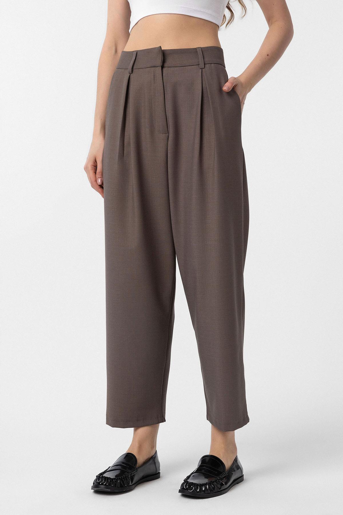 Antioch-Kahve Pilili Soft Bilek Boyu Kadın Pantolon-Kumaş Pantolon-1-Milagron.com