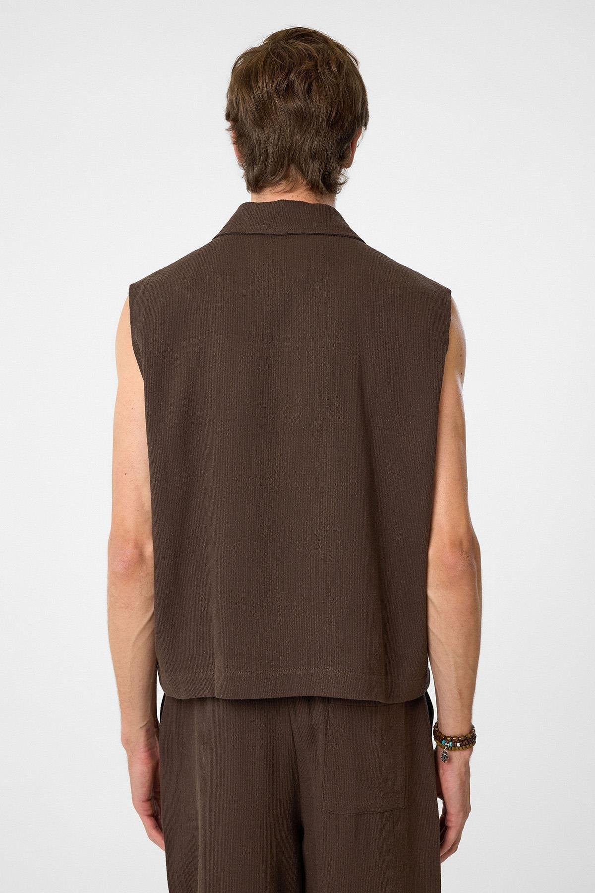 Antioch-Kahve Polo Yaka Dokulu Erkek Yelek-Yelek-6-Milagron.com