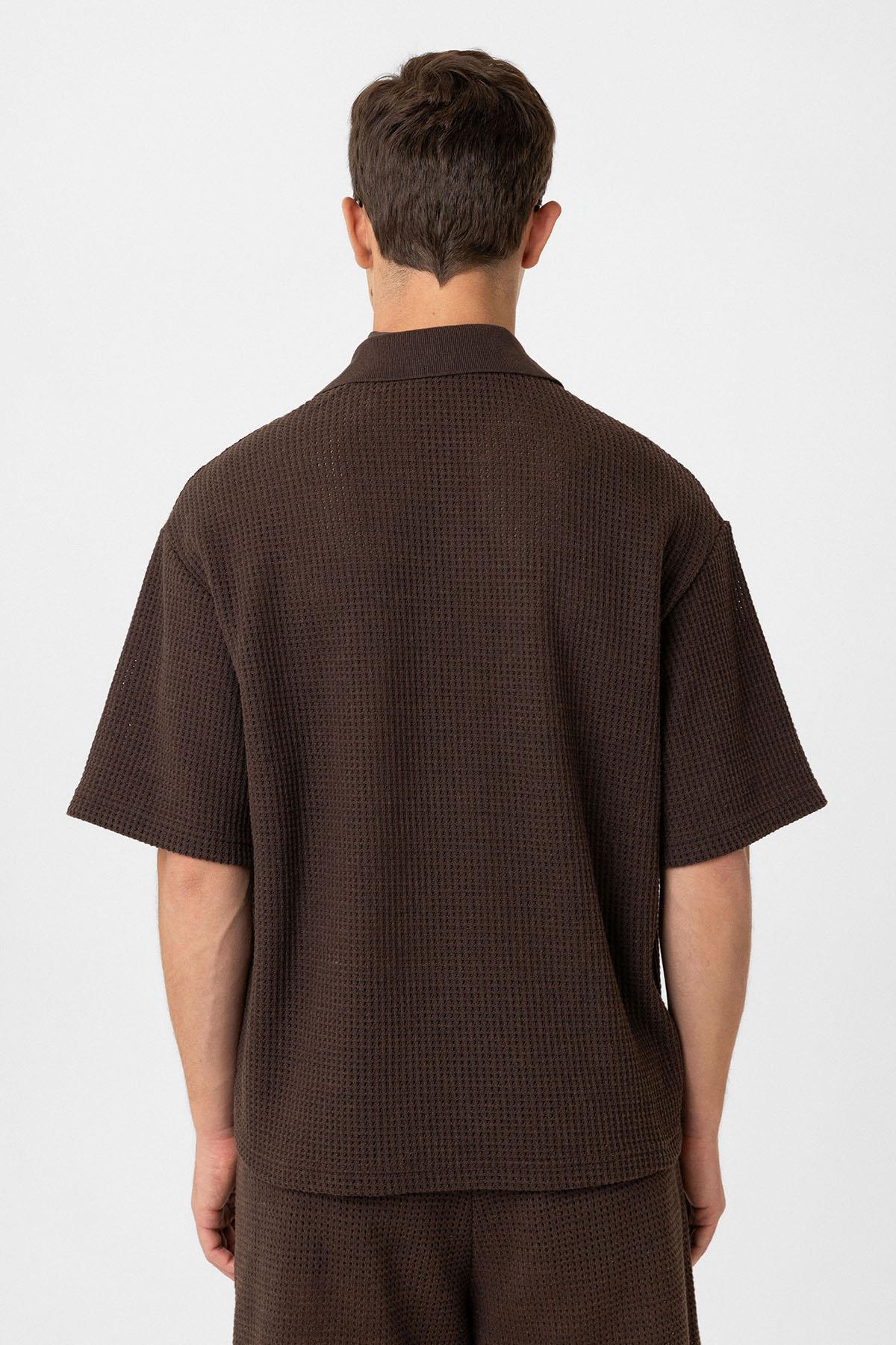 Antioch-Kahve Polo Yaka Dokulu Relaxed Erkek T Shirt-T-Shirts-5-Milagron.com